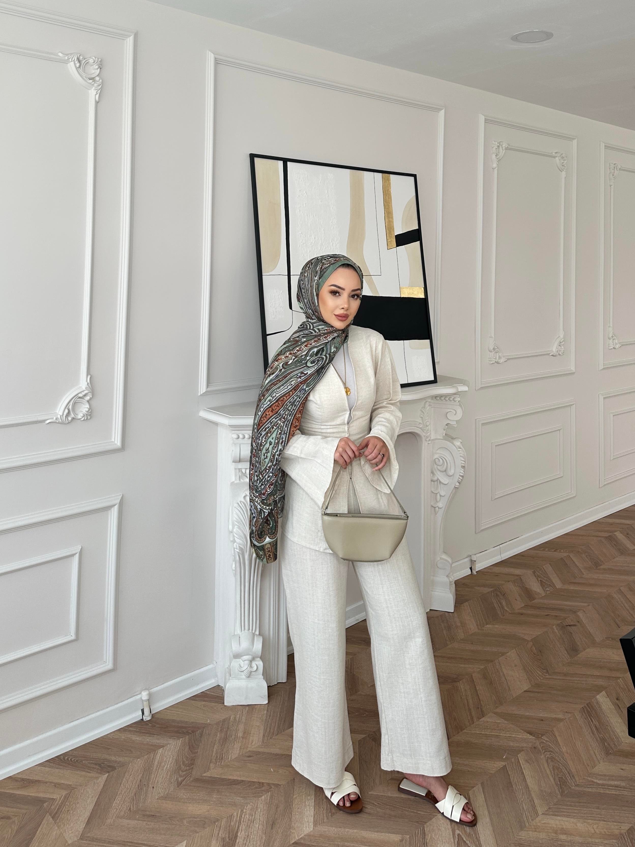 Evla Keten Takım Bej