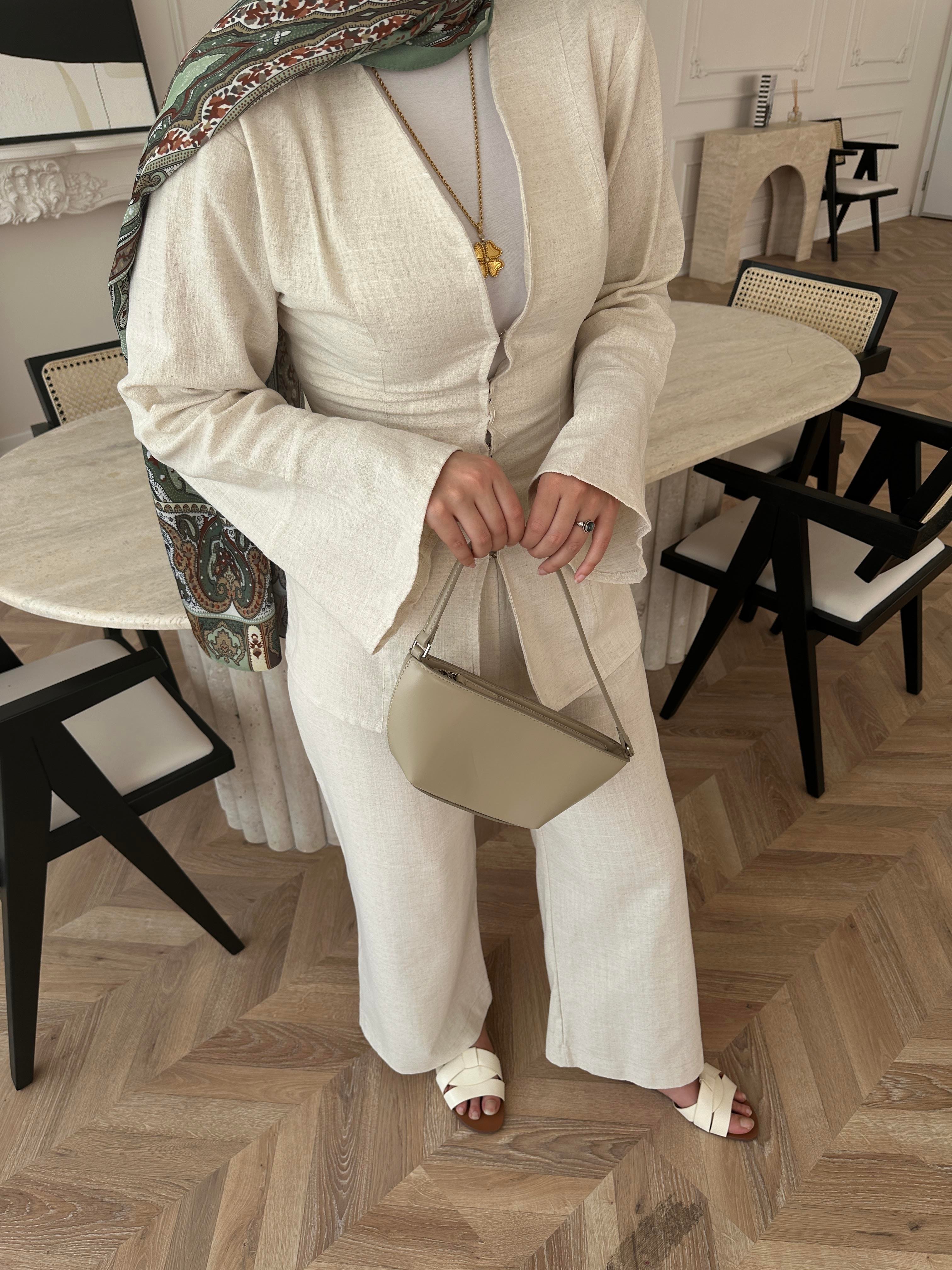 Evla Keten Takım Bej