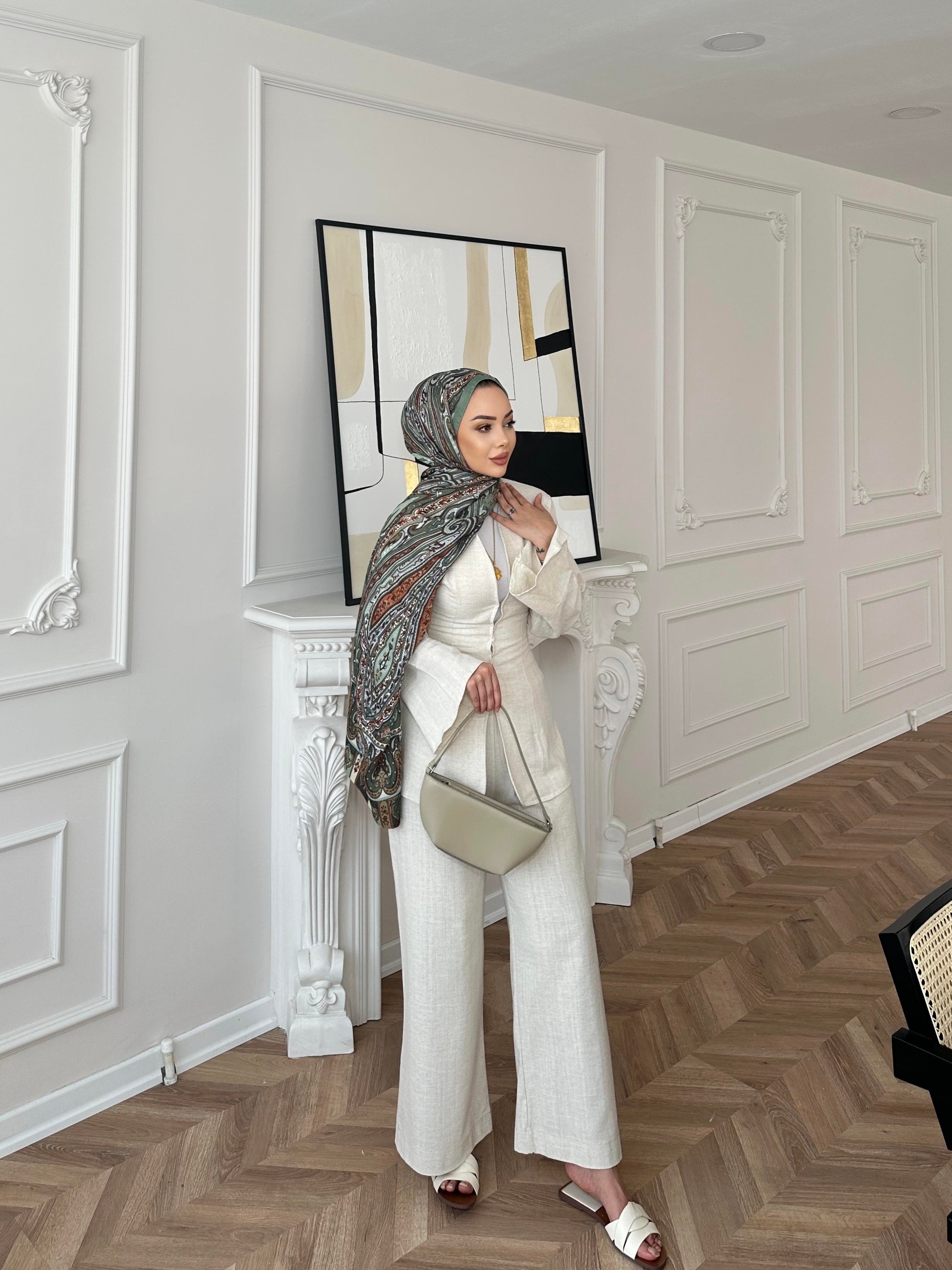 Evla Keten Takım Bej