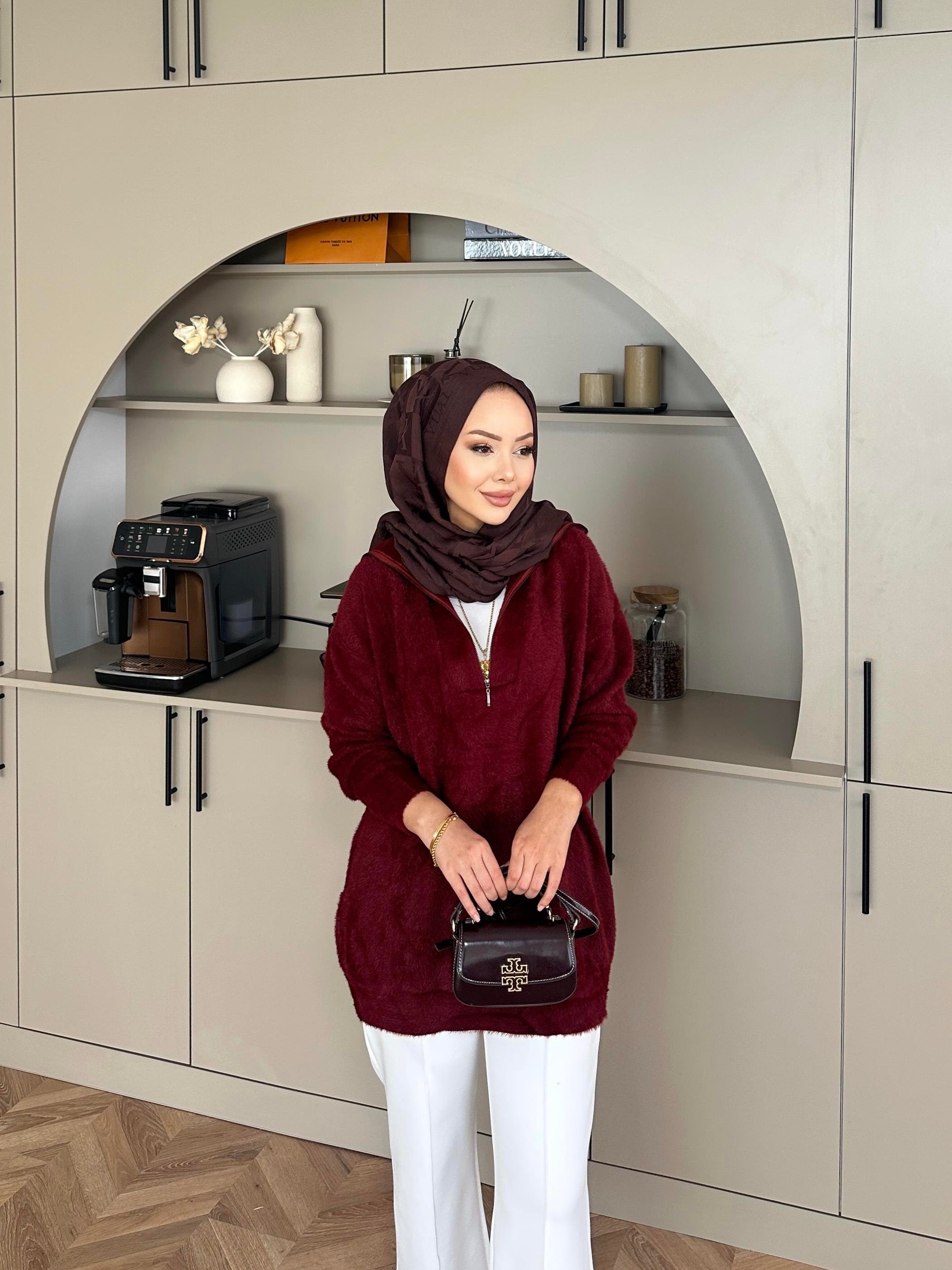 Fermuarlı Angora Kazak Bordo