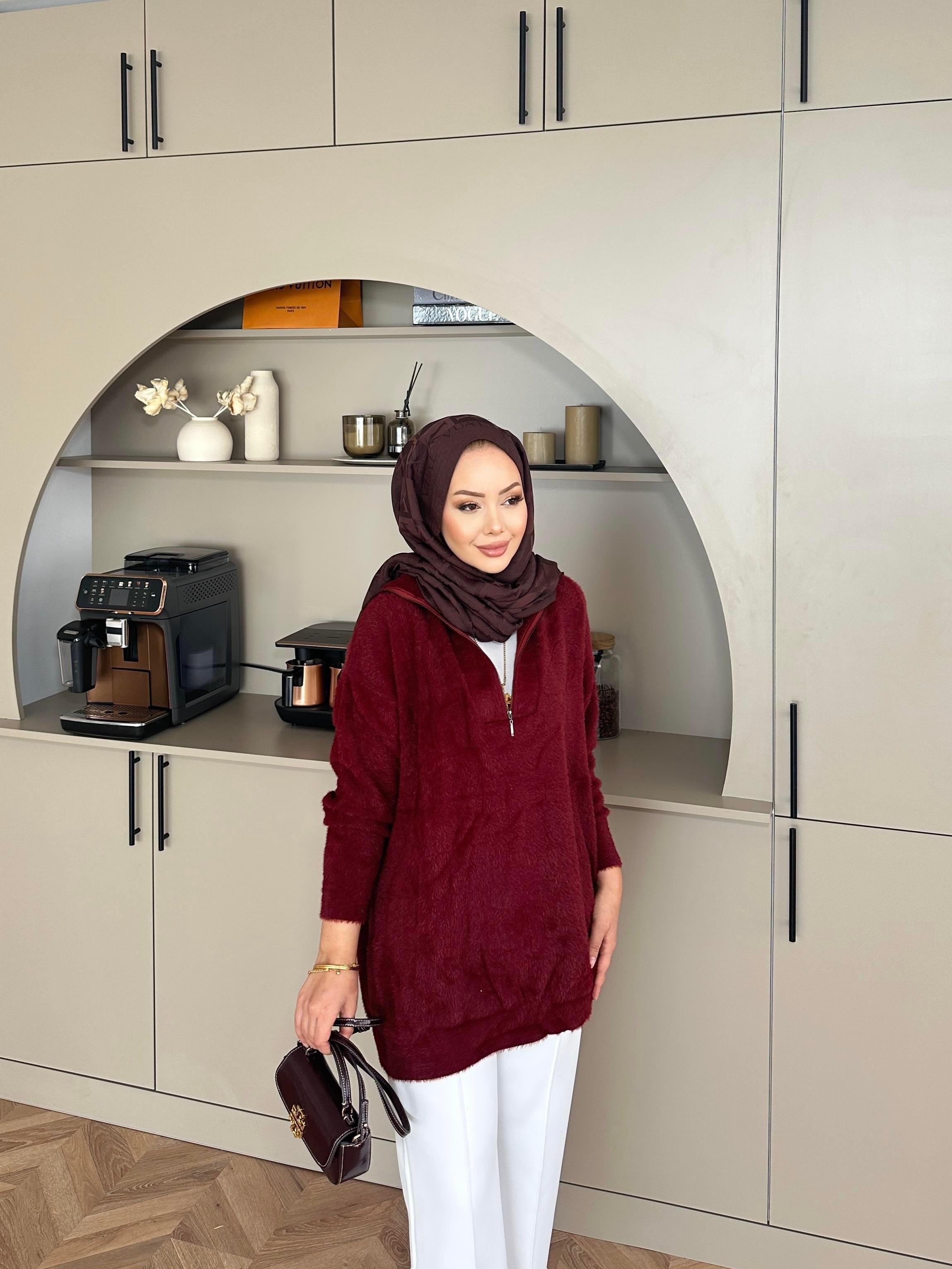 Fermuarlı Angora Kazak Bordo