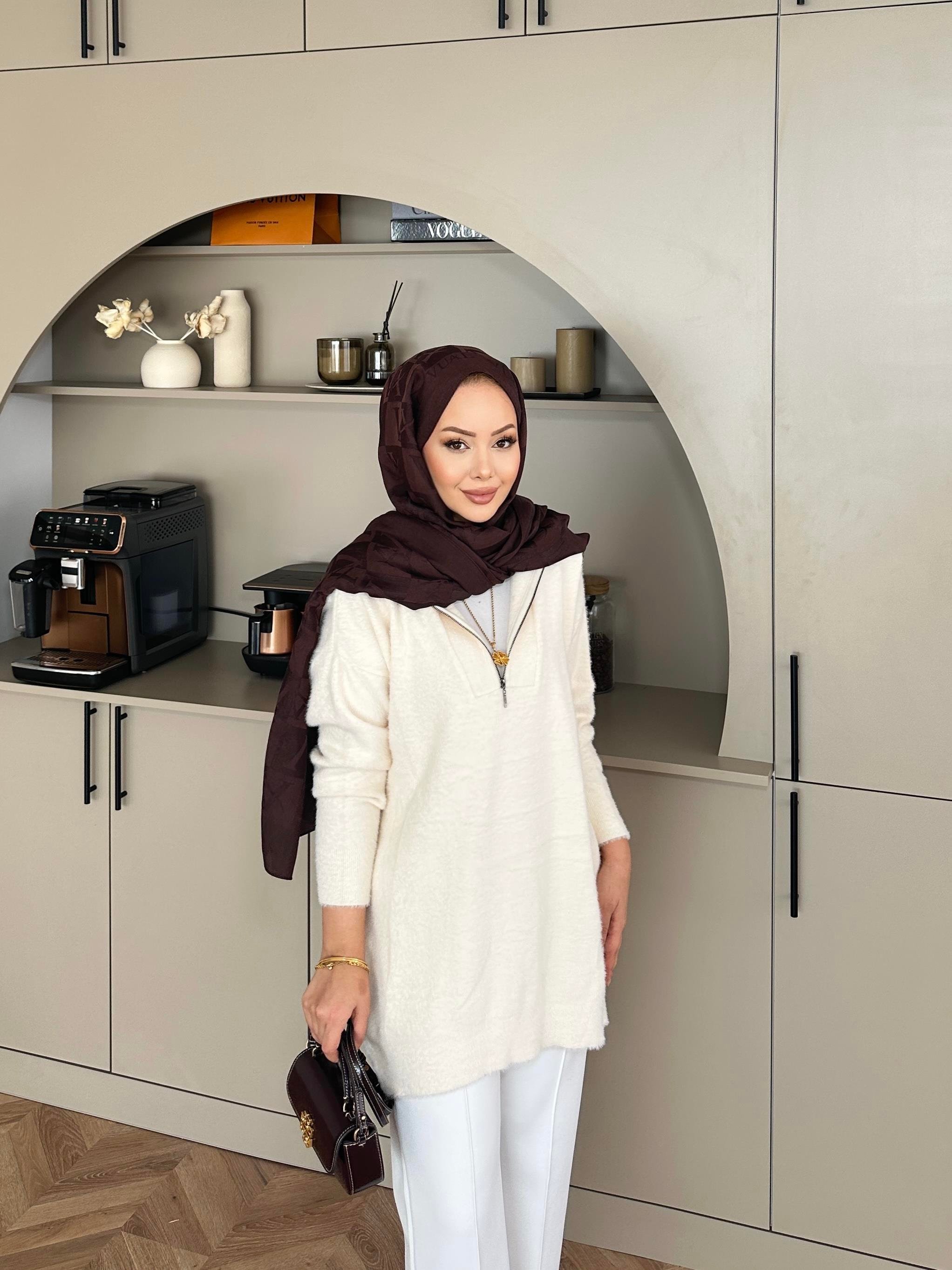 Fermuarlı Angora Kazak Ekru