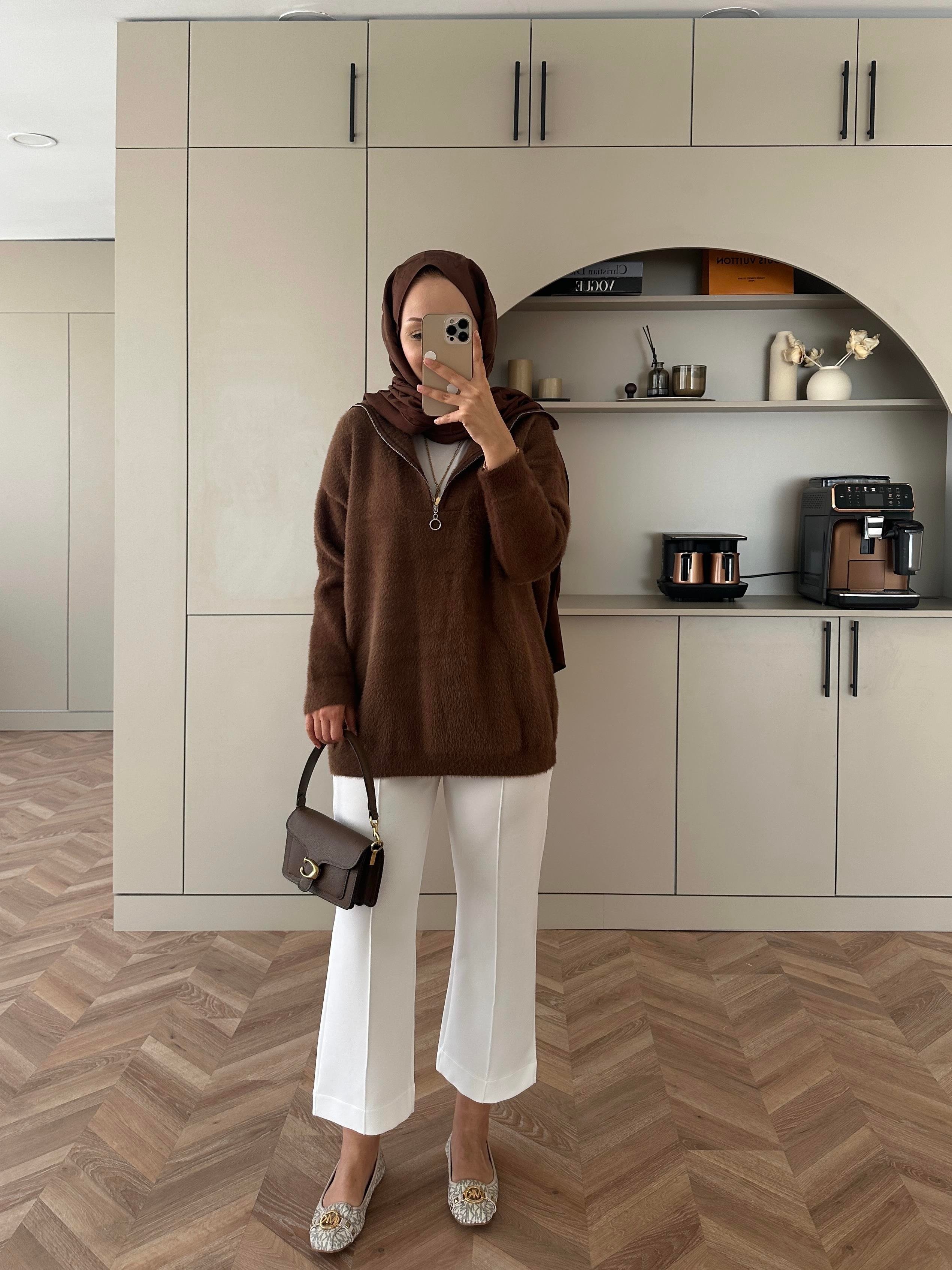 Fermuarlı Angora Kazak Kahve