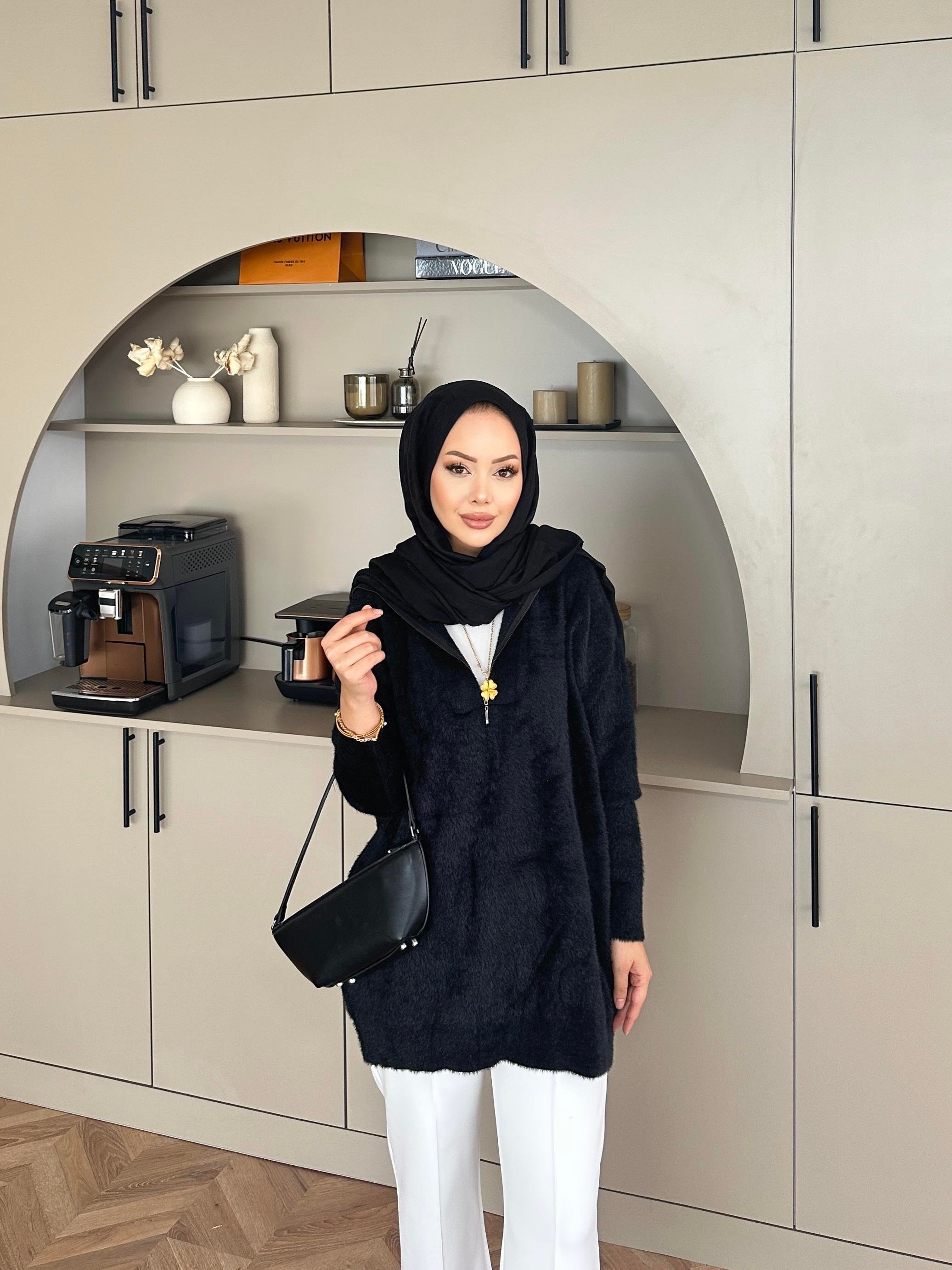 Fermuarlı Angora Kazak Siyah