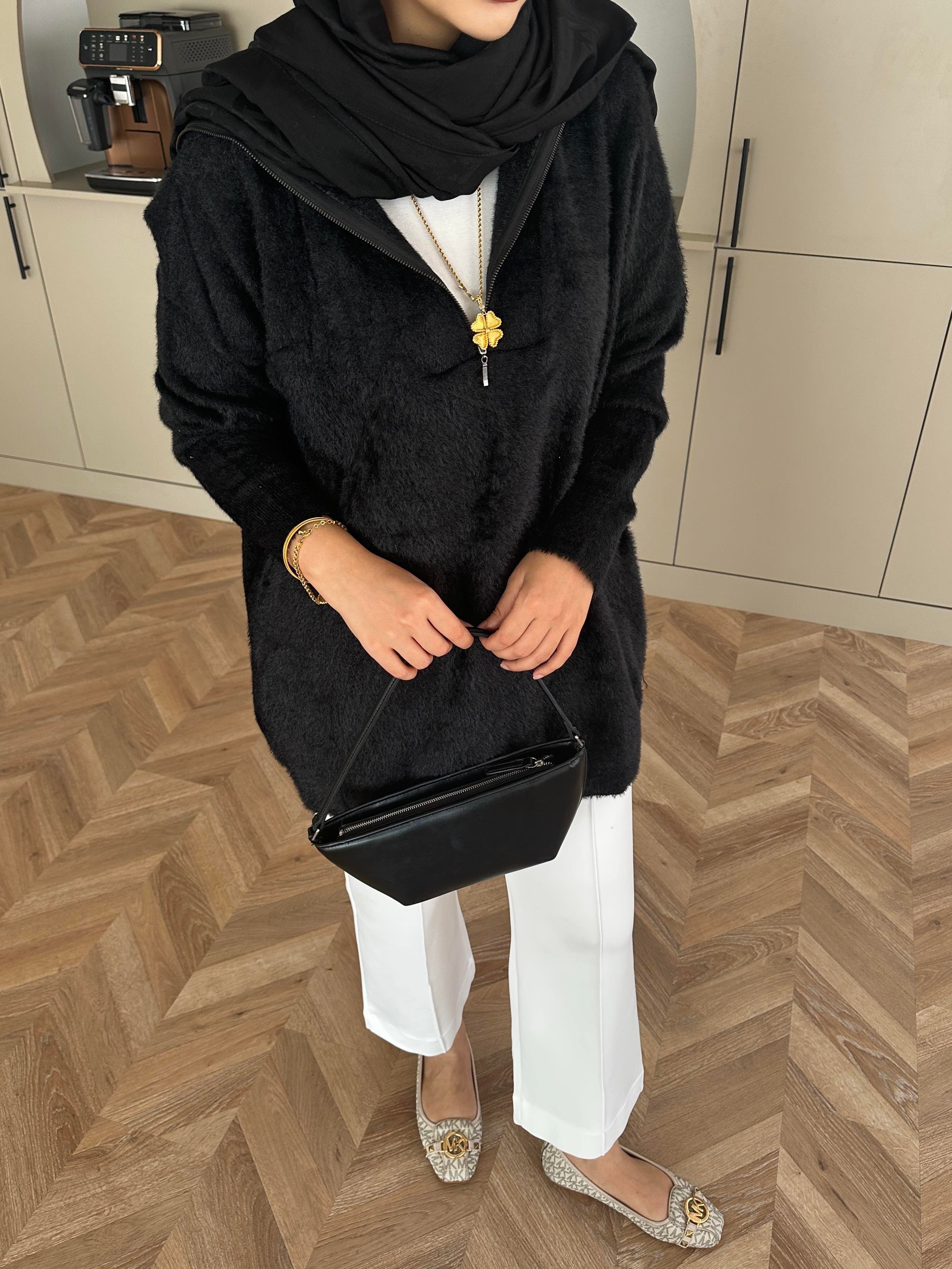 Fermuarlı Angora Kazak Siyah