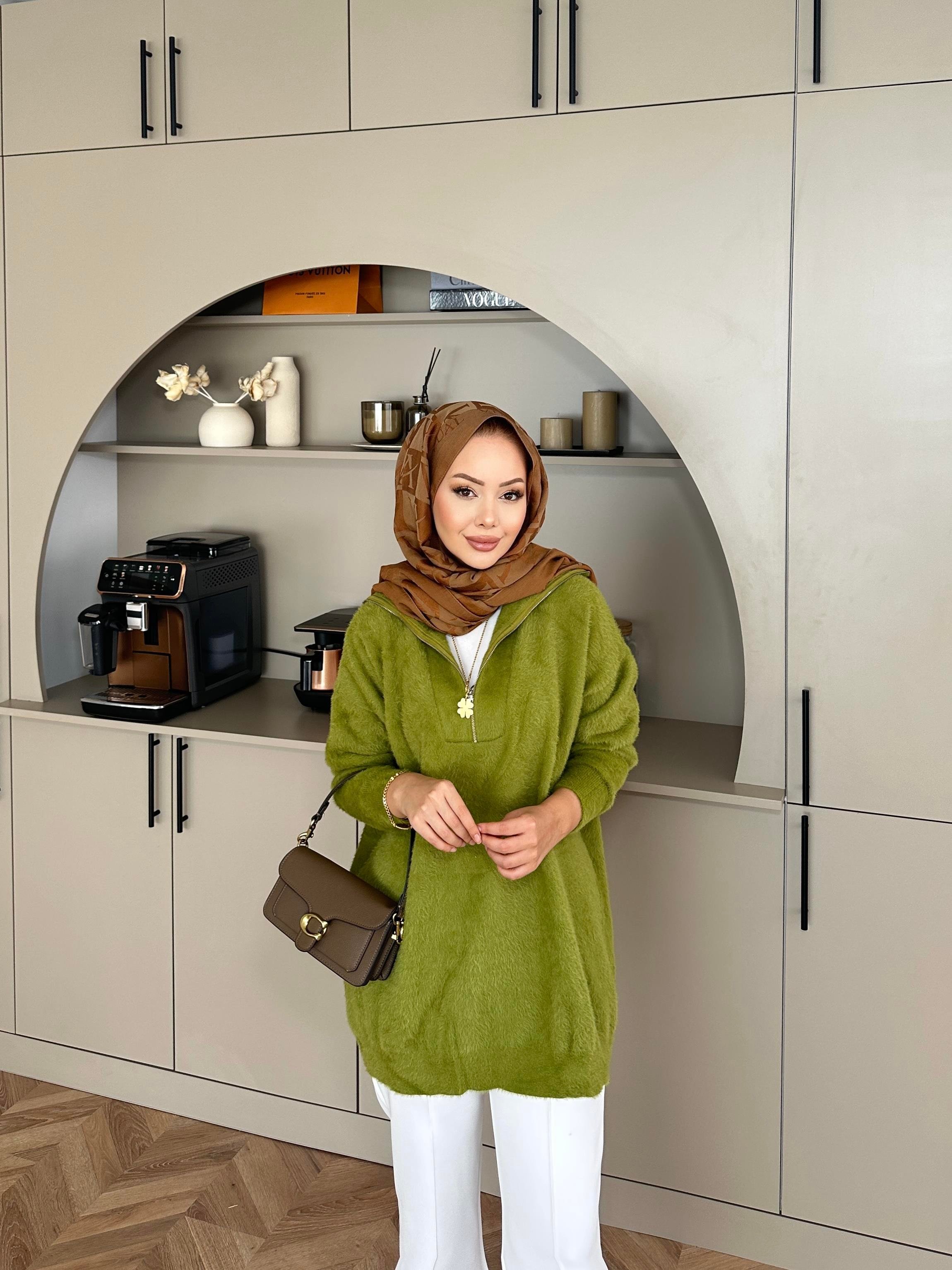 Fermuarlı Angora Kazak Yeşil