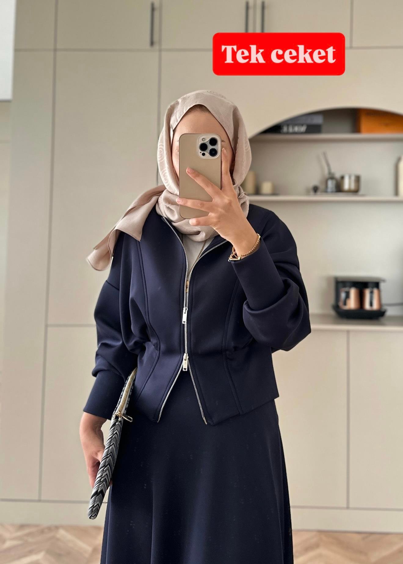 Fermuarlı Scuba Ceket Lacivert