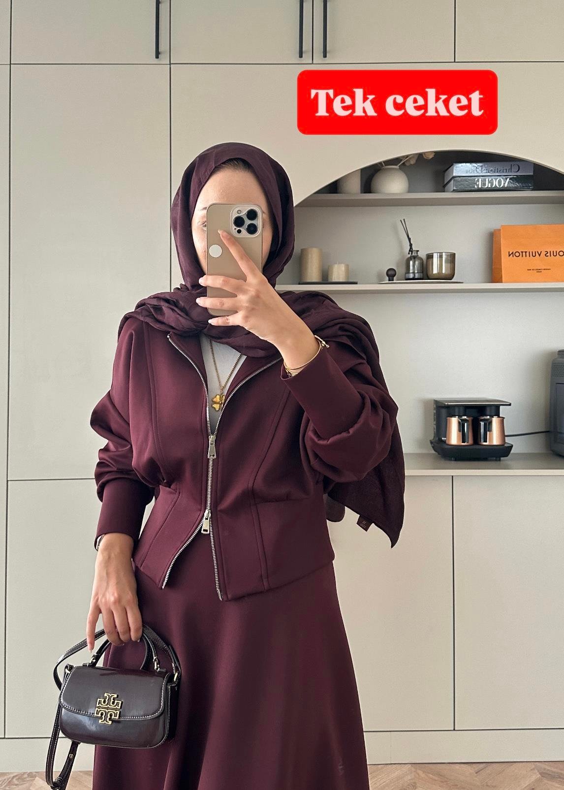 Fermuarlı Scuba Ceket Mürdüm