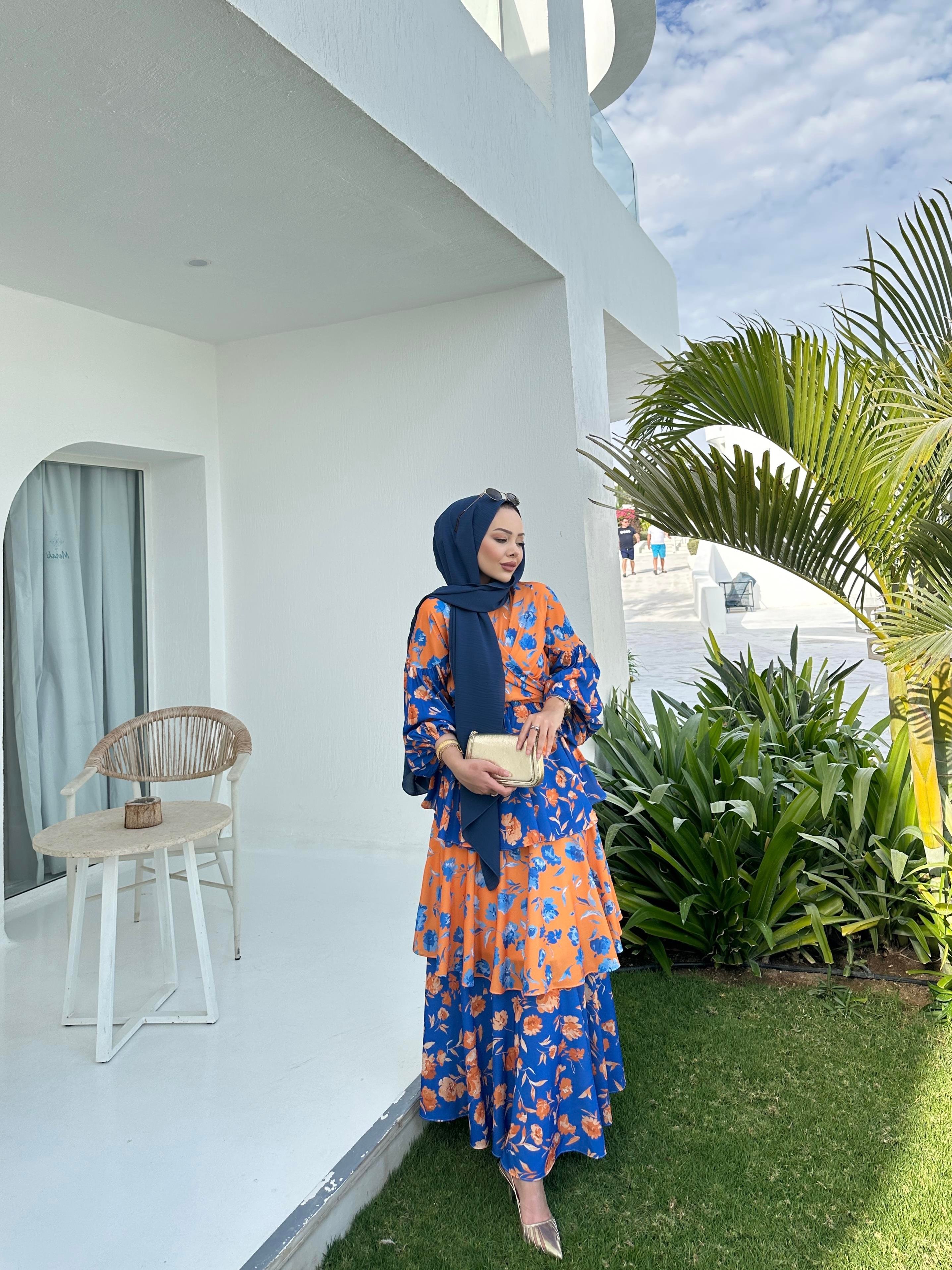 Flory Elbise Oranj Mavi