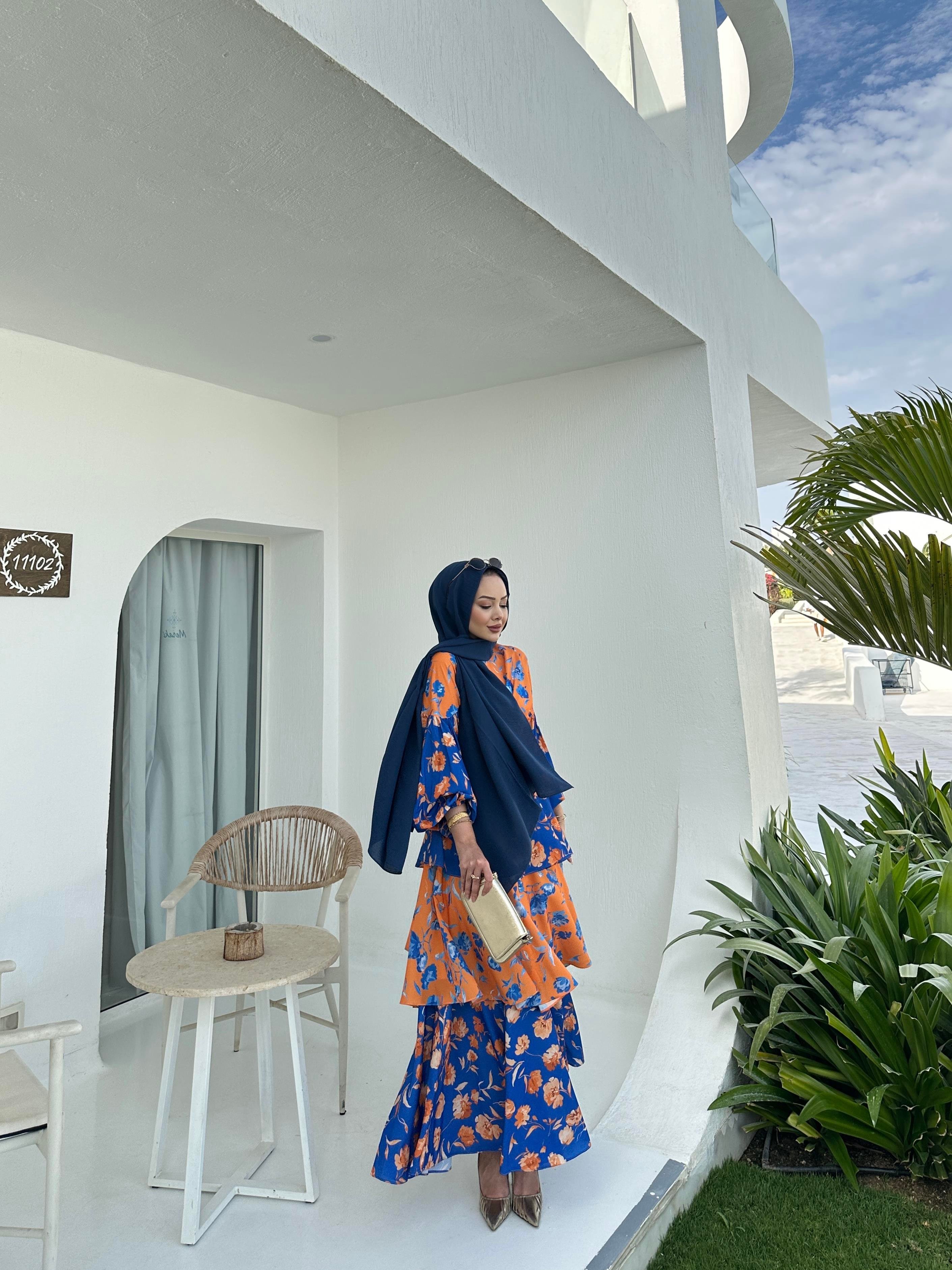 Flory Elbise Oranj Mavi