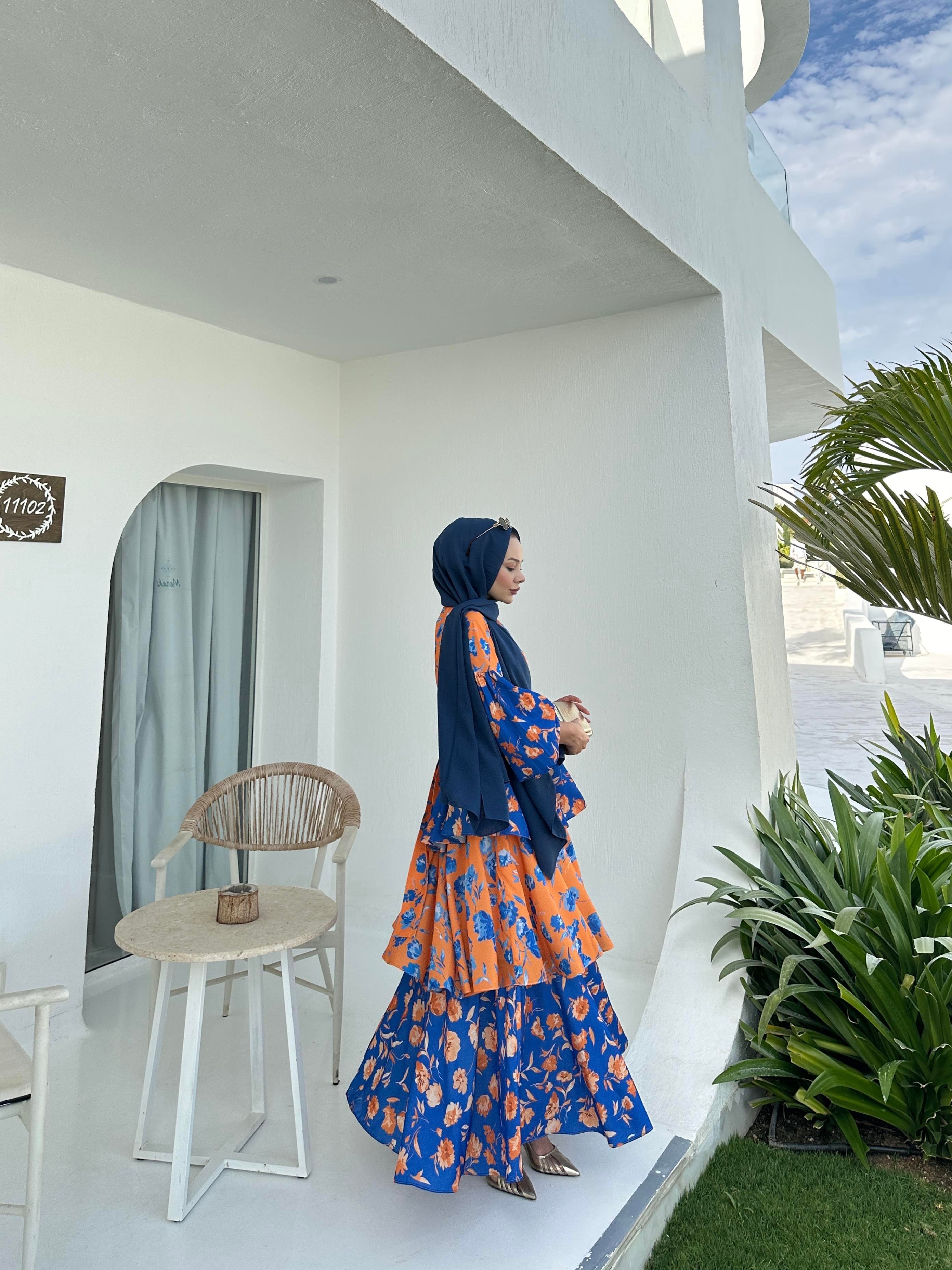 Flory Elbise Oranj Mavi