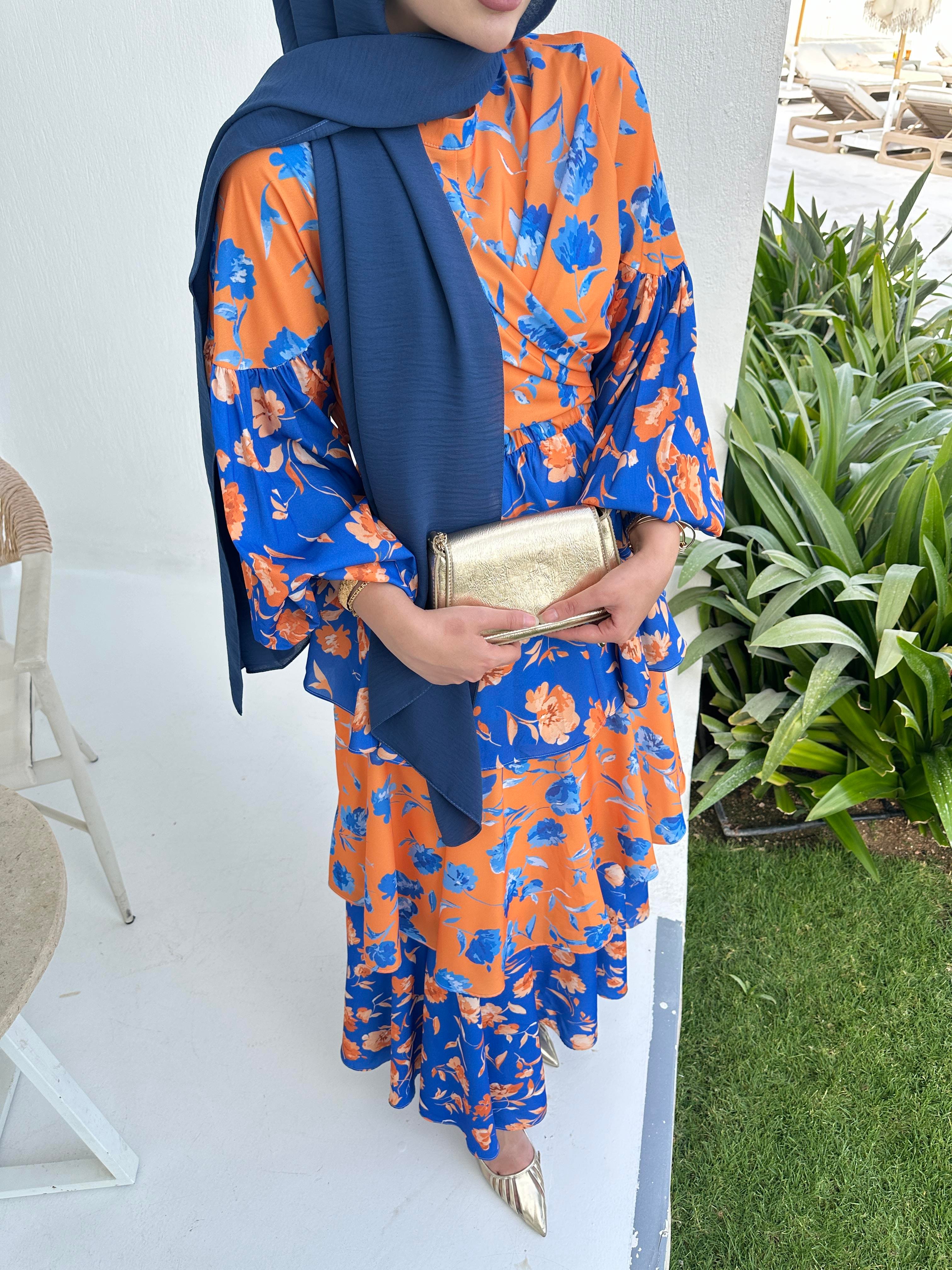 Flory Elbise Oranj Mavi