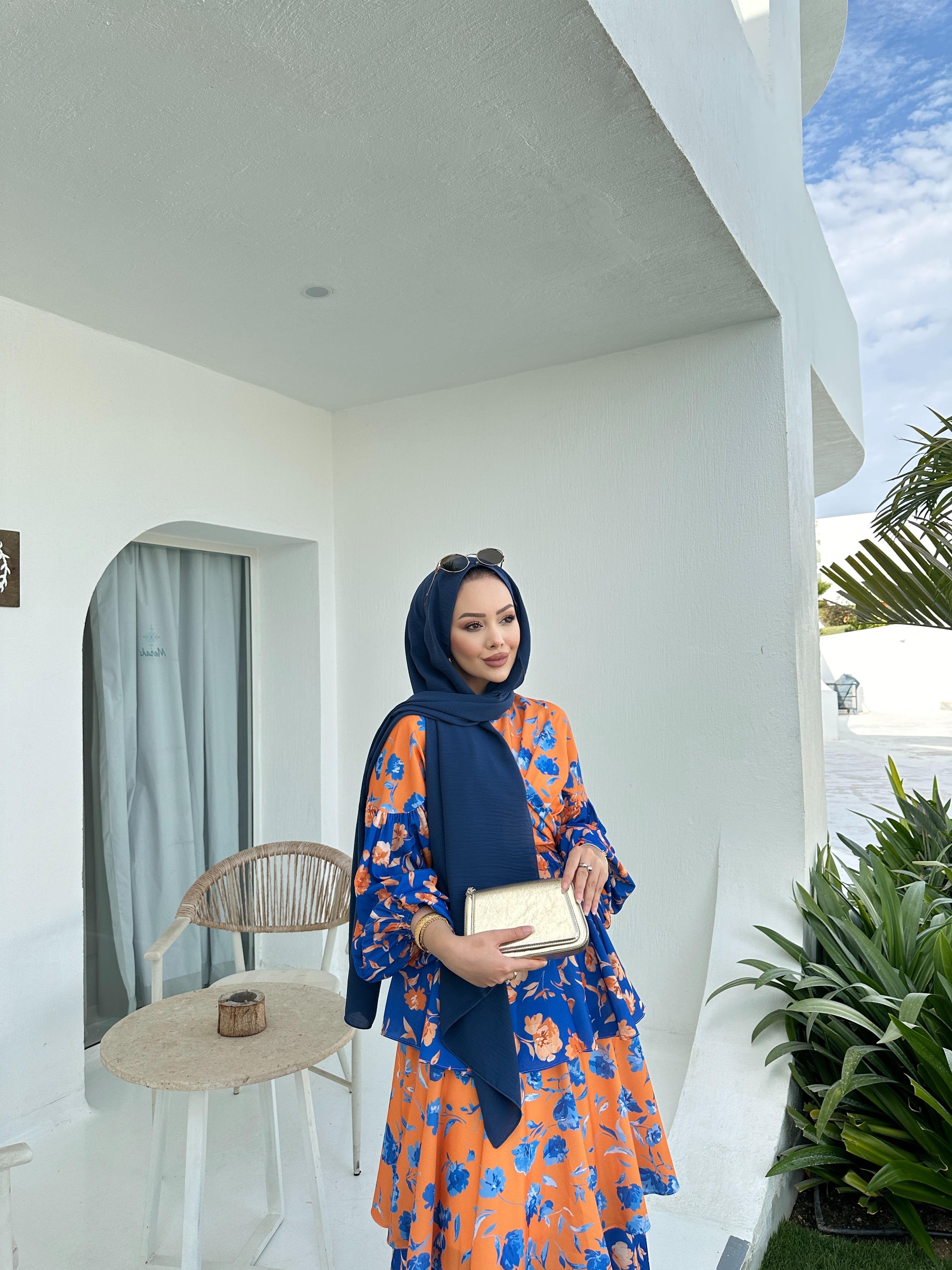 Flory Elbise Oranj Mavi