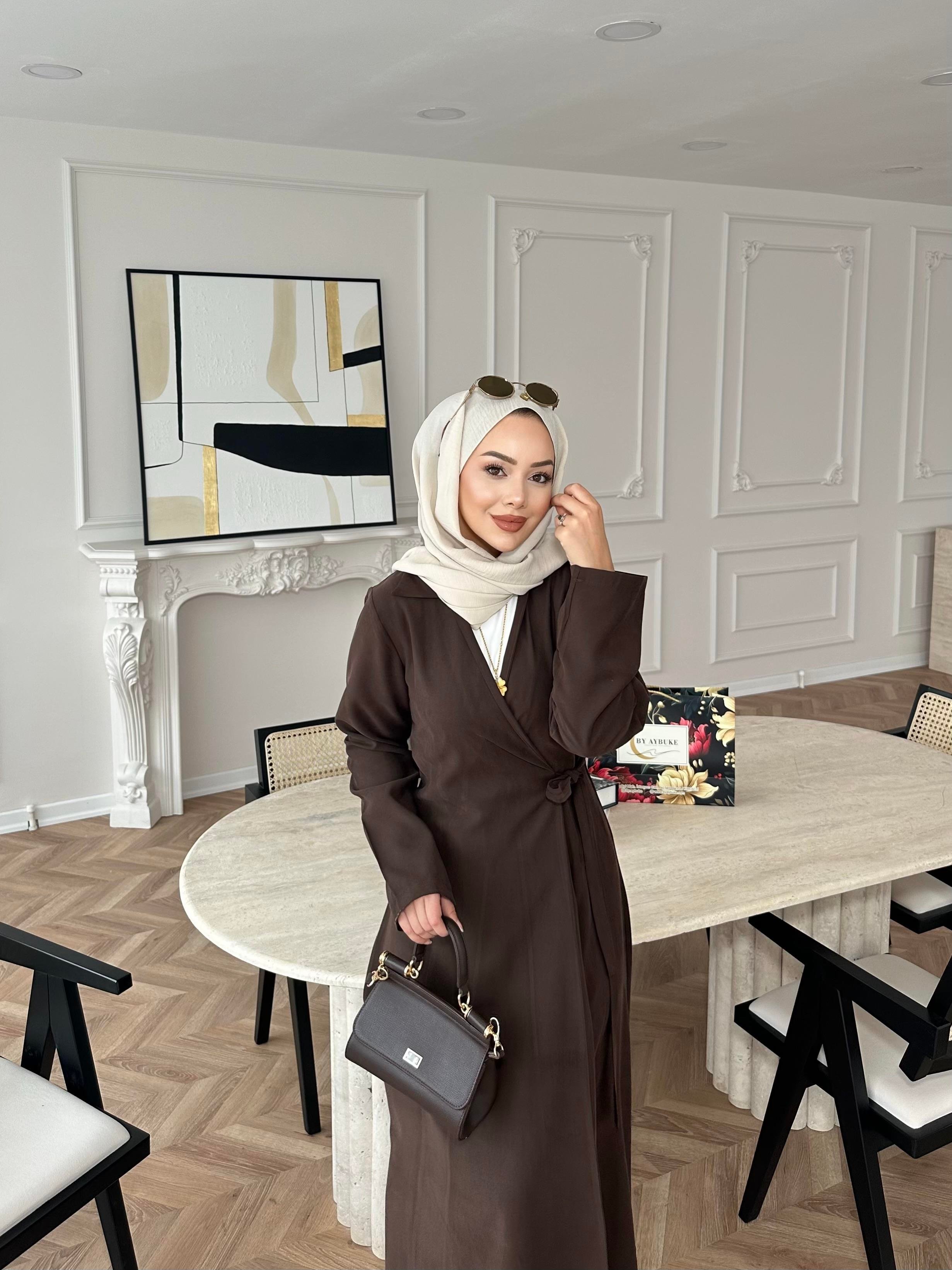 Gigi Yandan Bağlamalı Elbise Acı Kahve