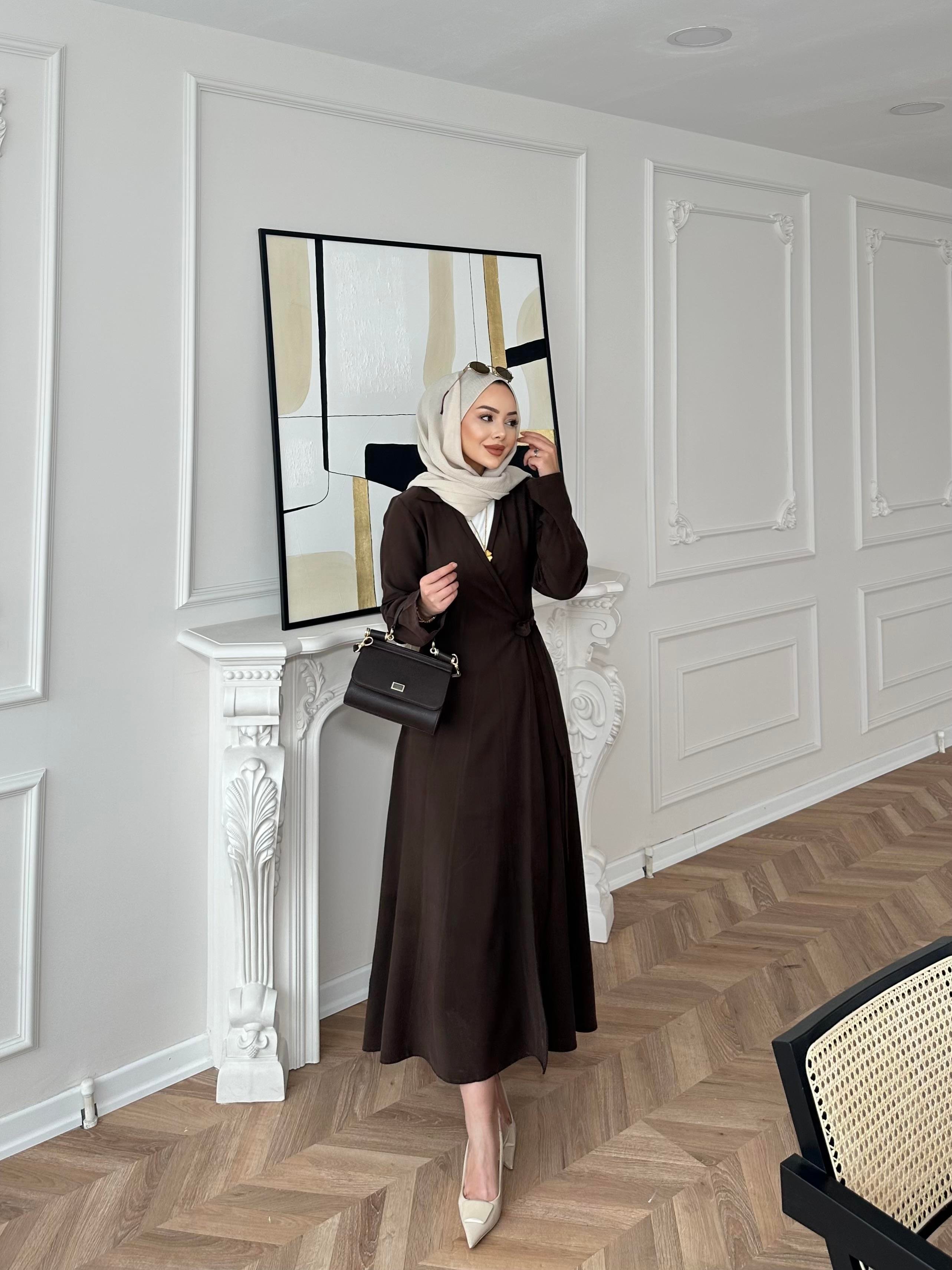 Gigi Yandan Bağlamalı Elbise Acı Kahve