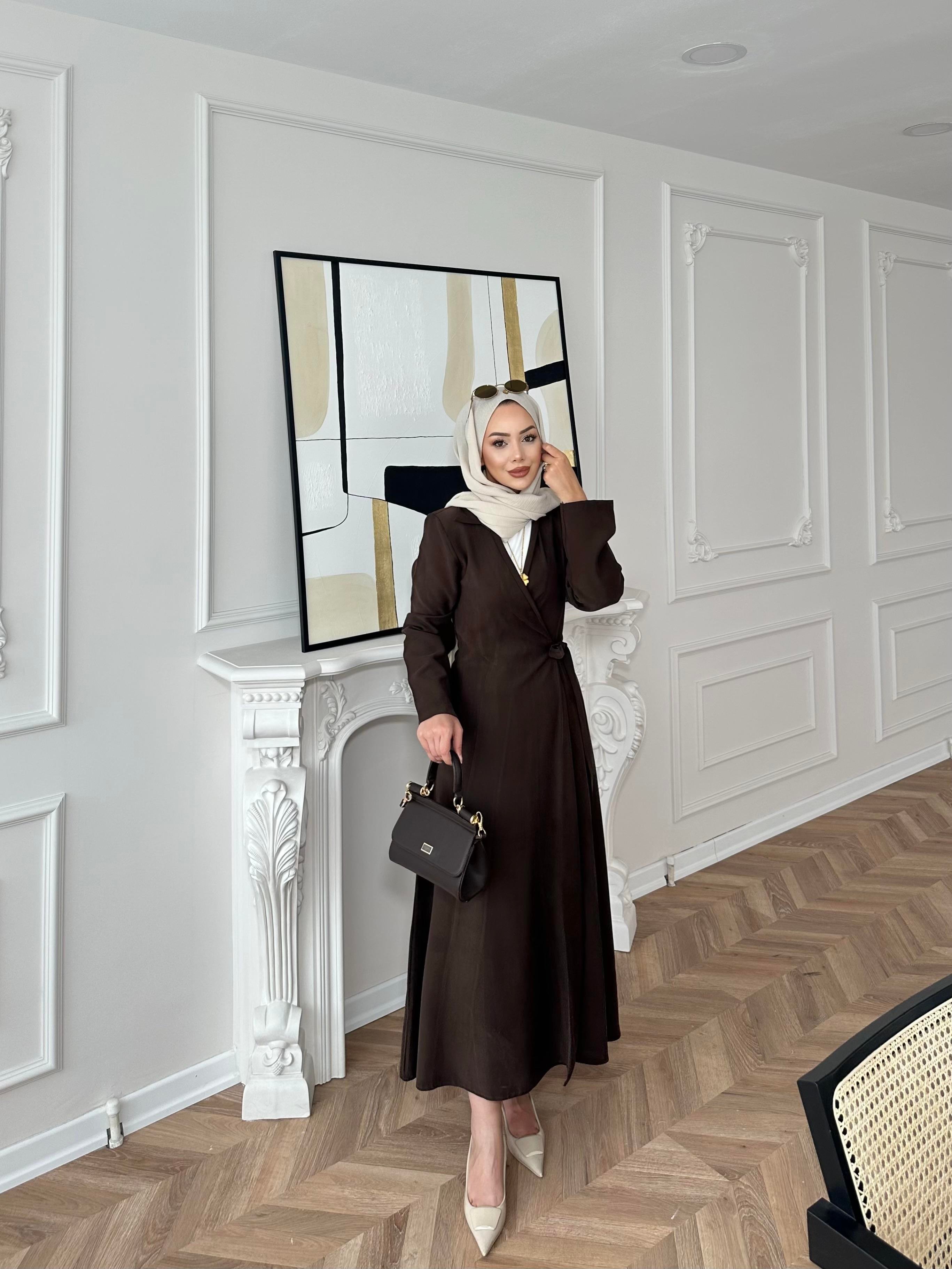 Gigi Yandan Bağlamalı Elbise Acı Kahve