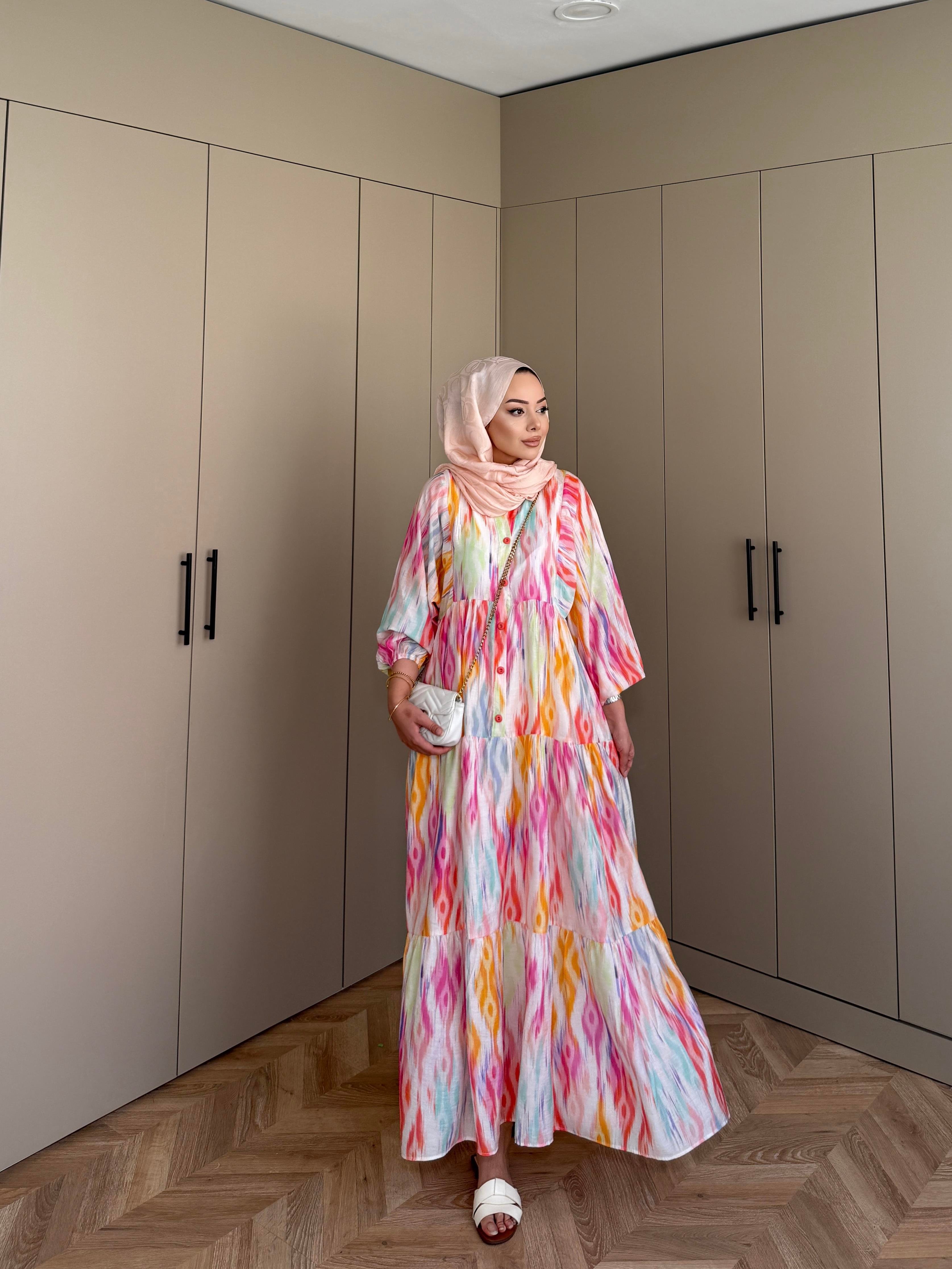 Gökkuşağı Pamuk Vual Elbise 