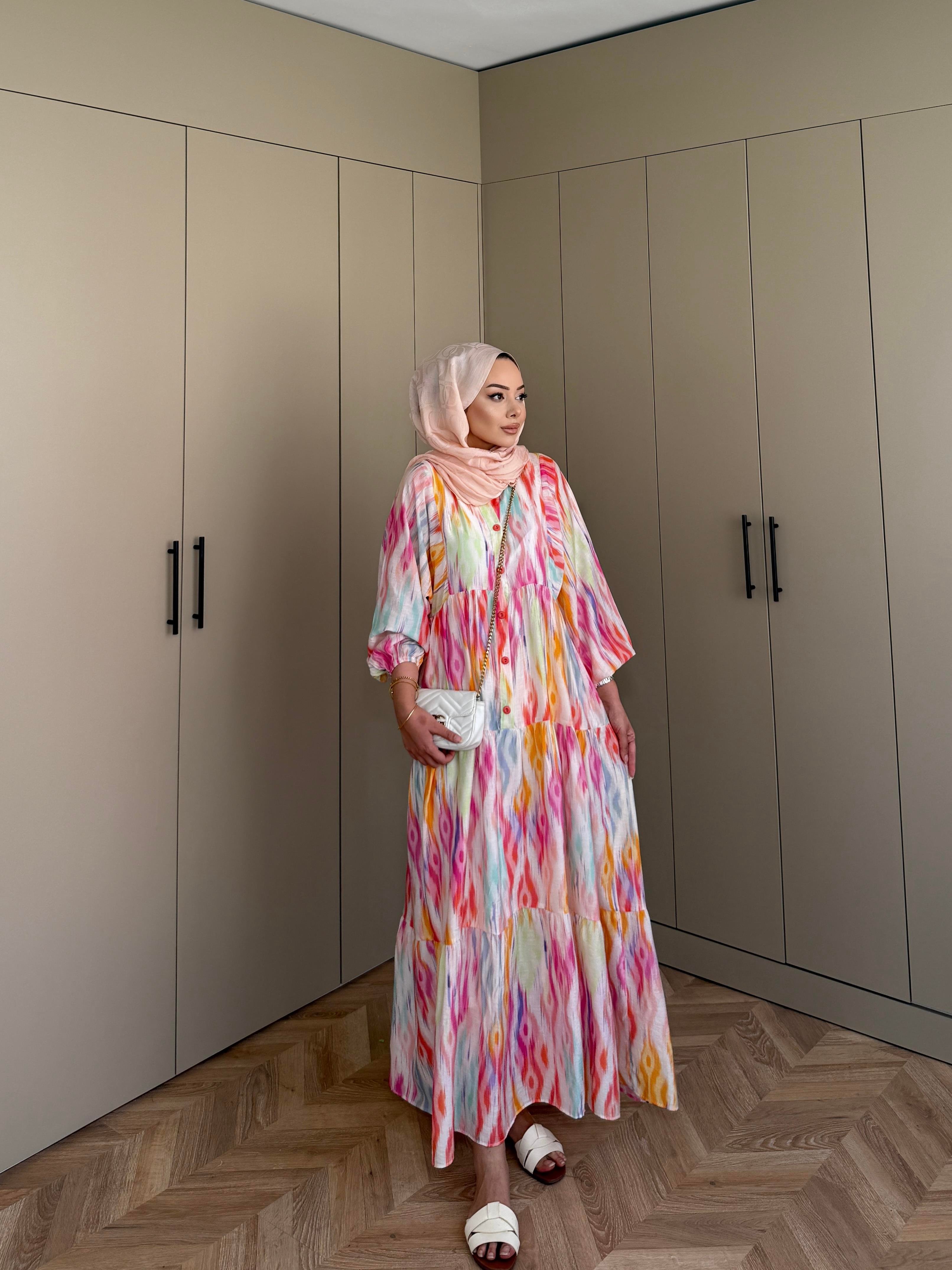 Gökkuşağı Pamuk Vual Elbise 