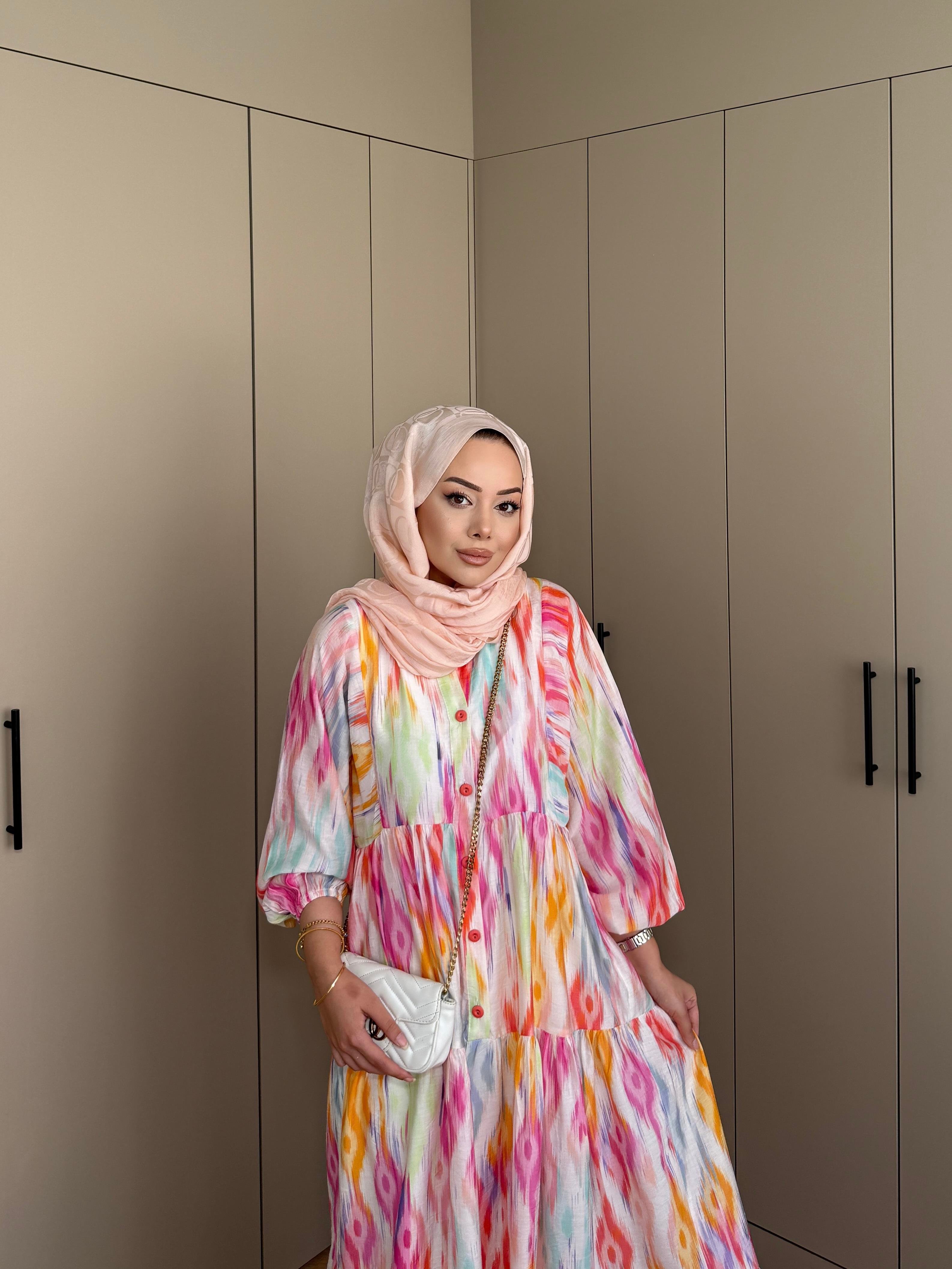 Gökkuşağı Pamuk Vual Elbise 