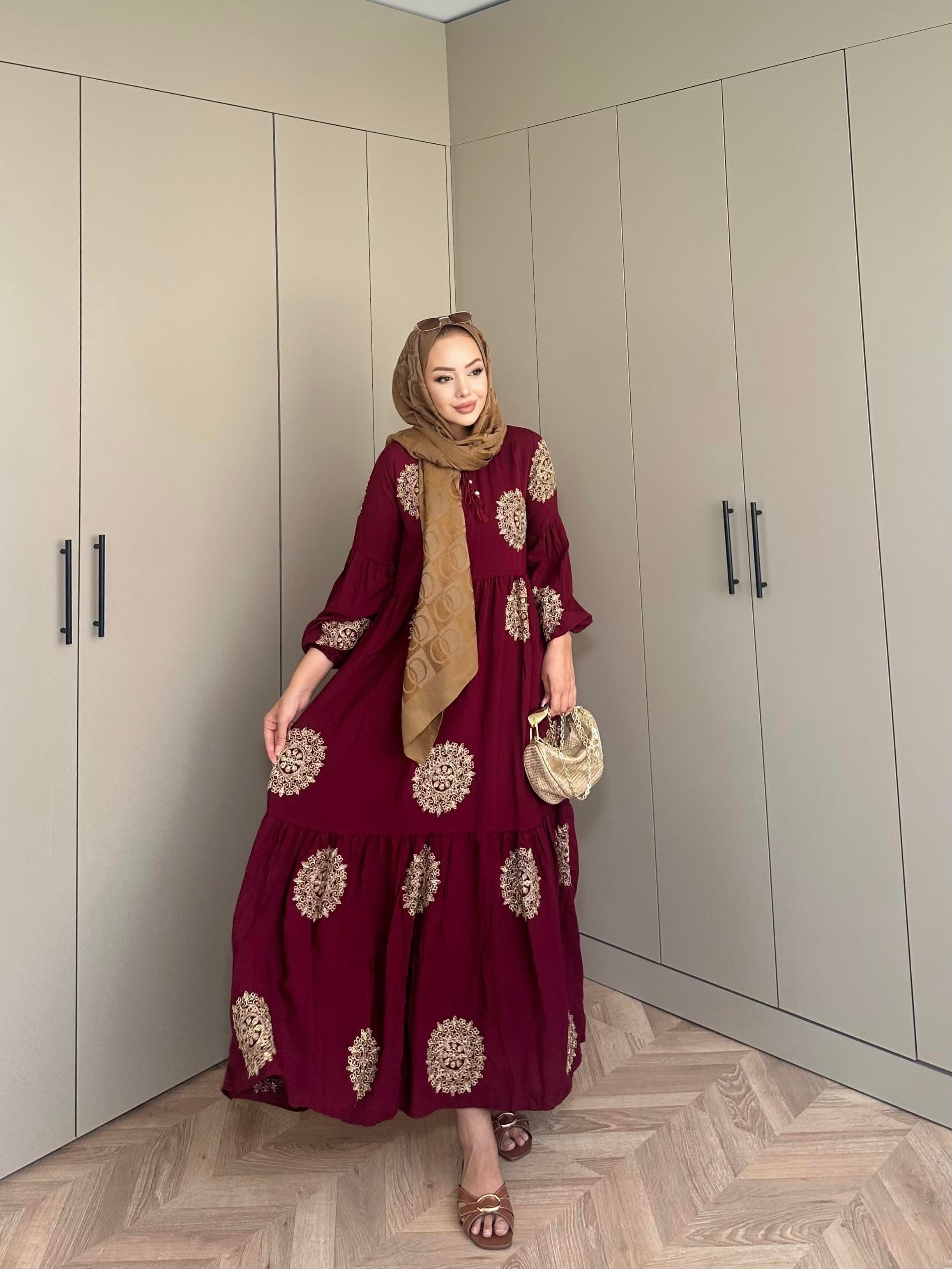 Güneş Viskon Elbise Bordo