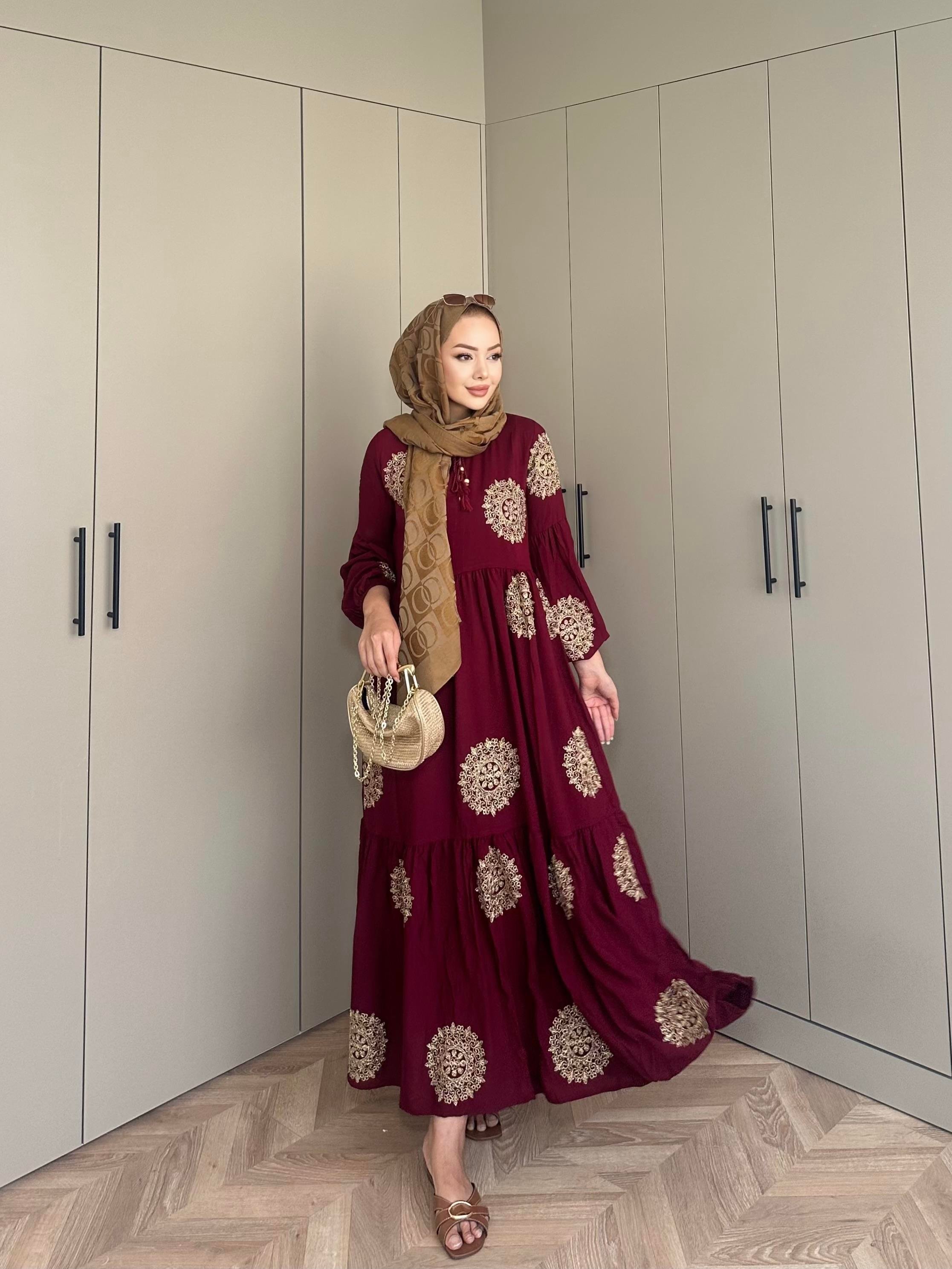 Güneş Viskon Elbise Bordo