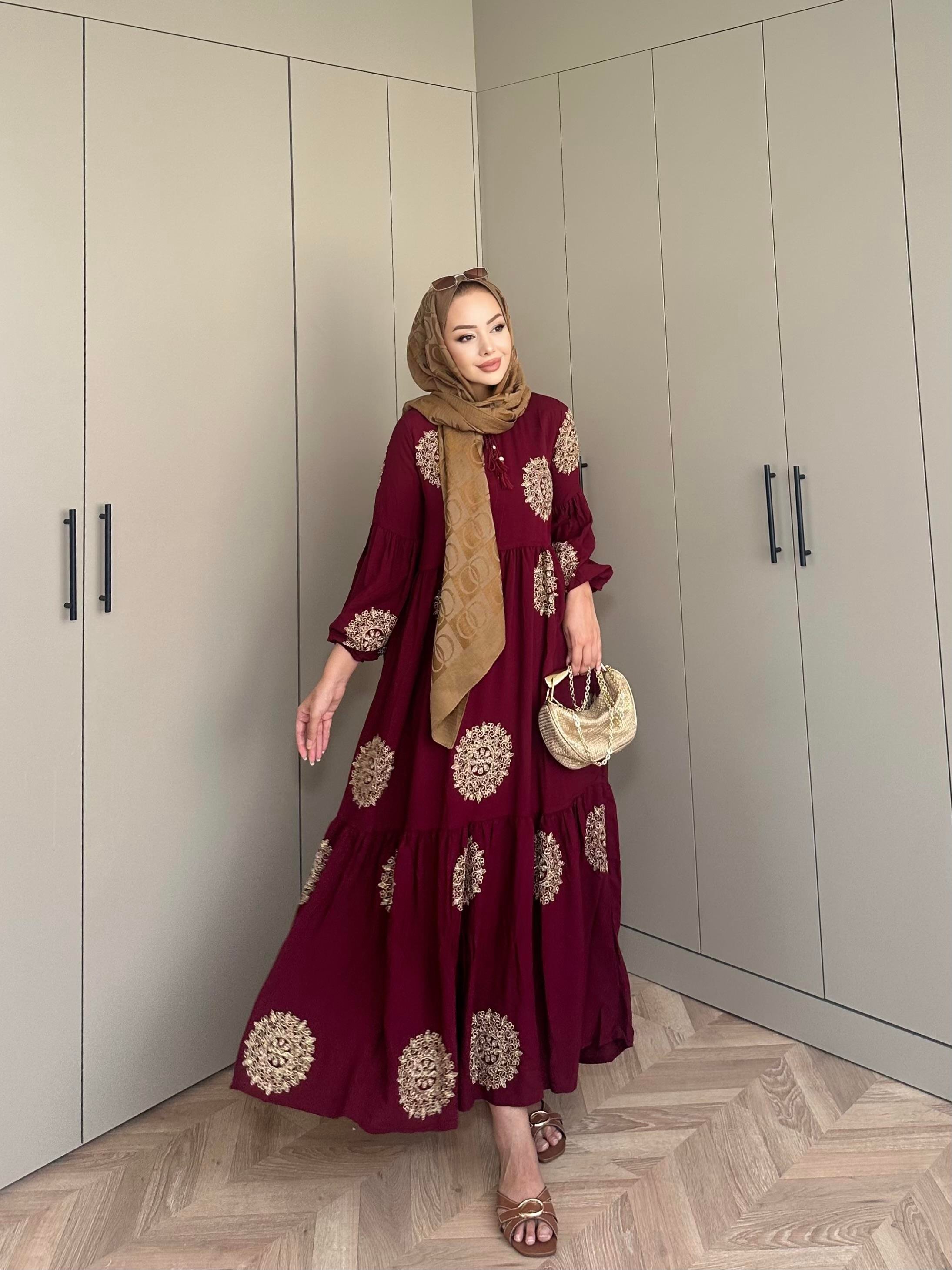 Güneş Viskon Elbise Bordo