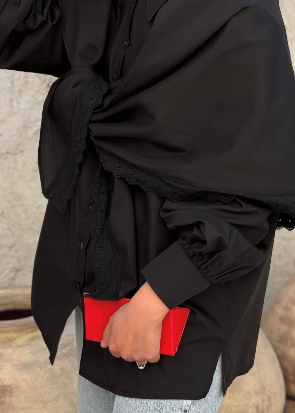 Güpürlü Gömlek Siyah