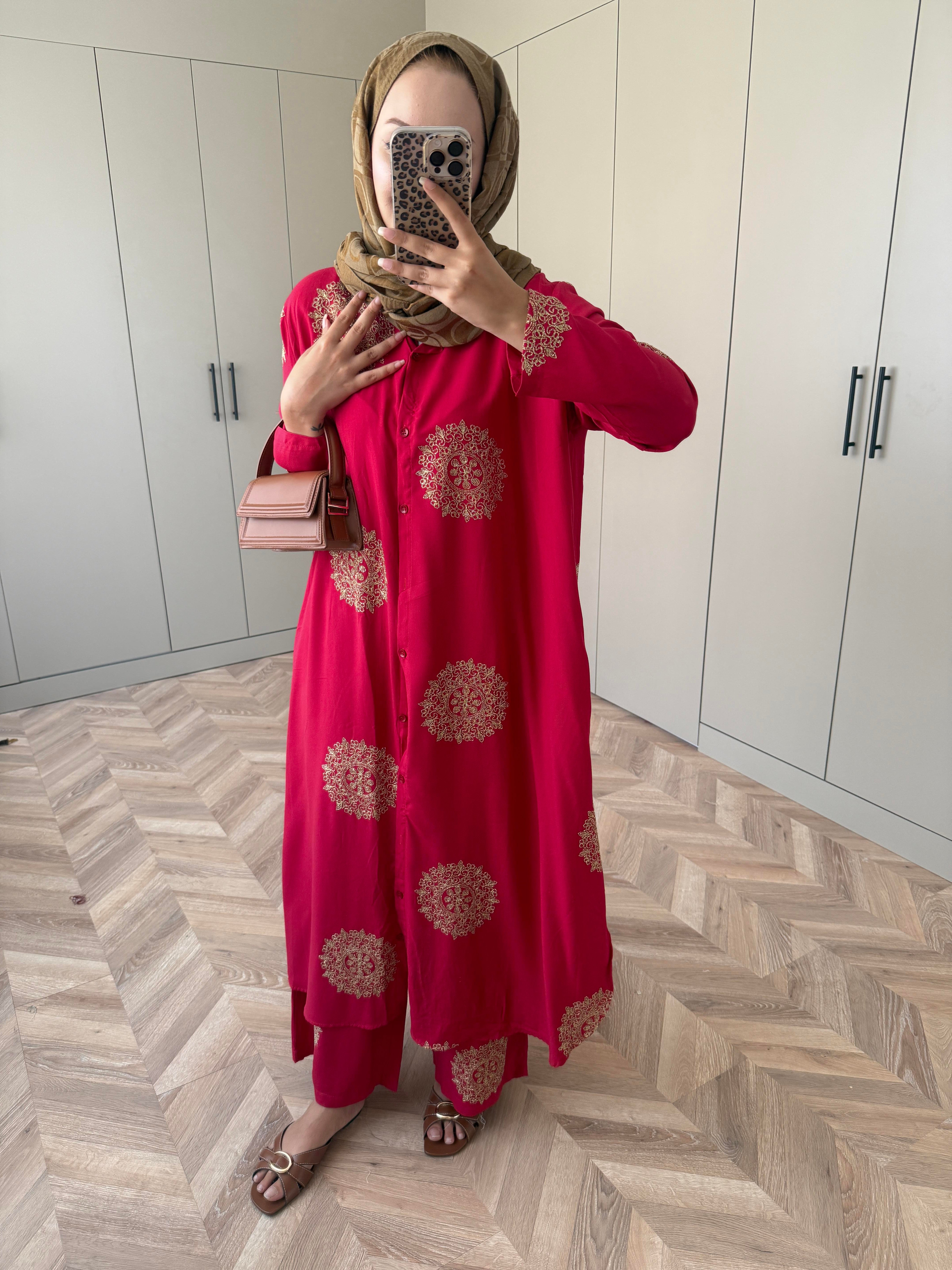 Hazel Pantolonlu Takım Kırmızı