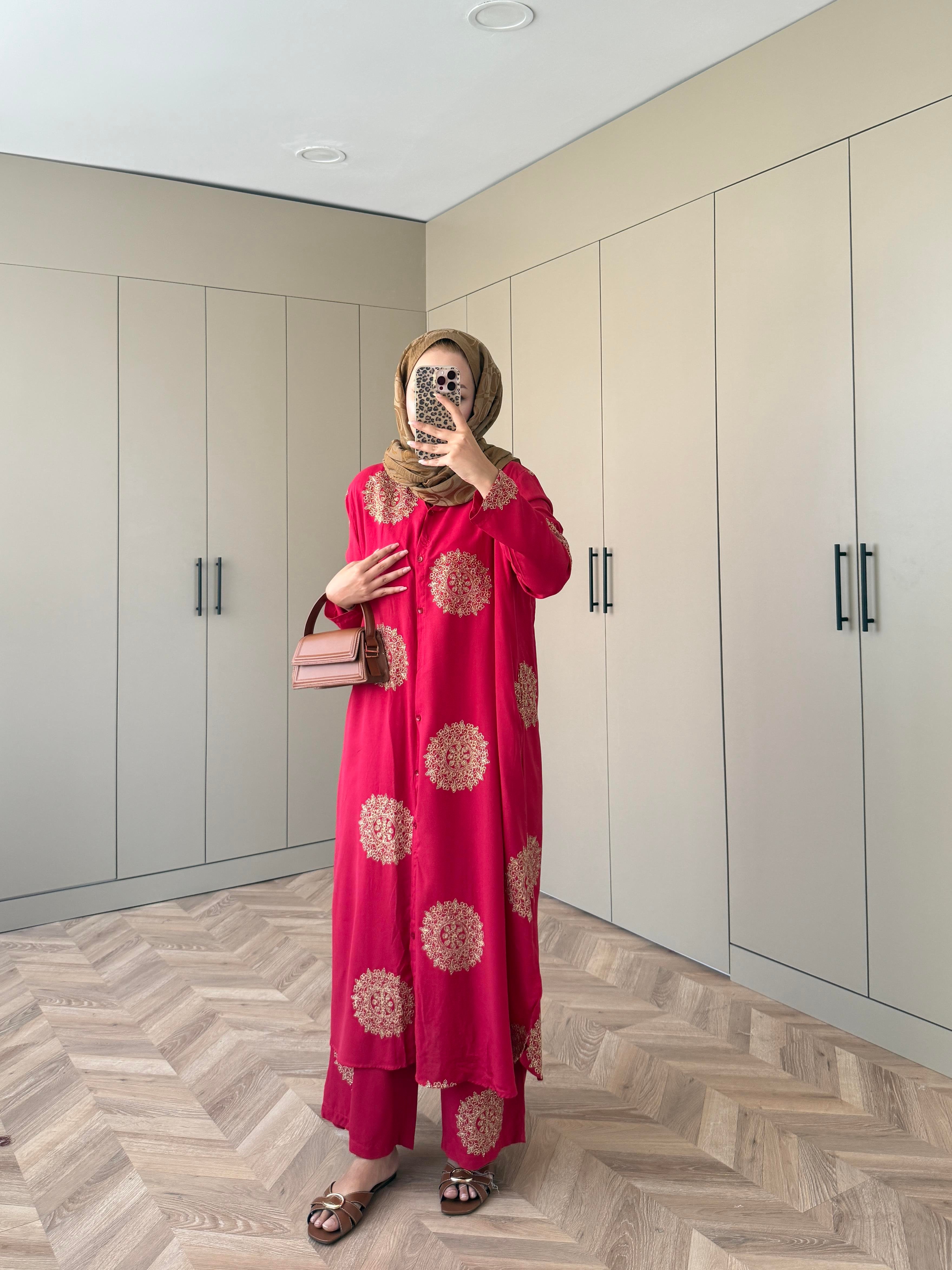 Hazel Pantolonlu Takım Kırmızı