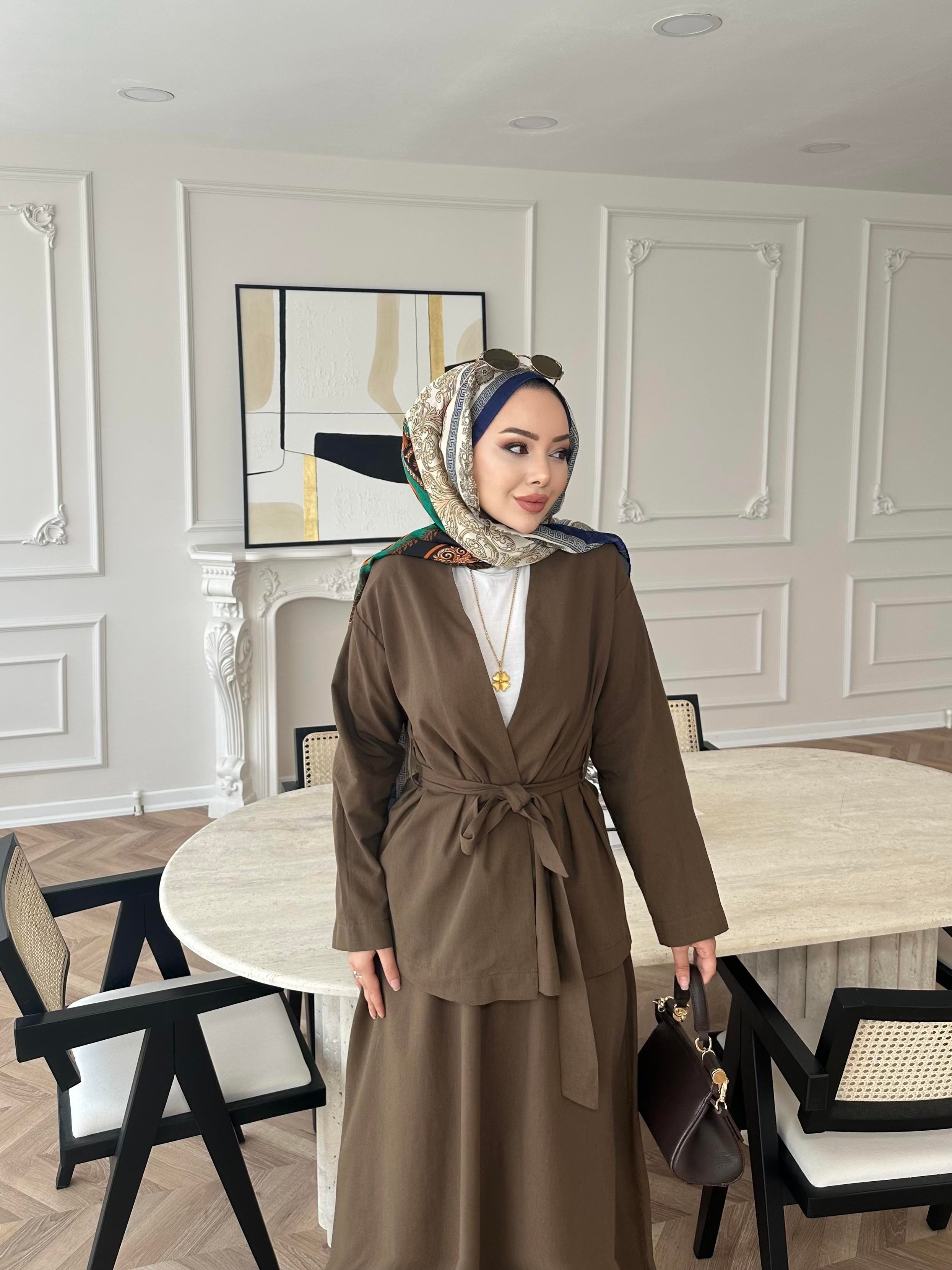 Liyuza Keten Etekli Takım Acı Kahve