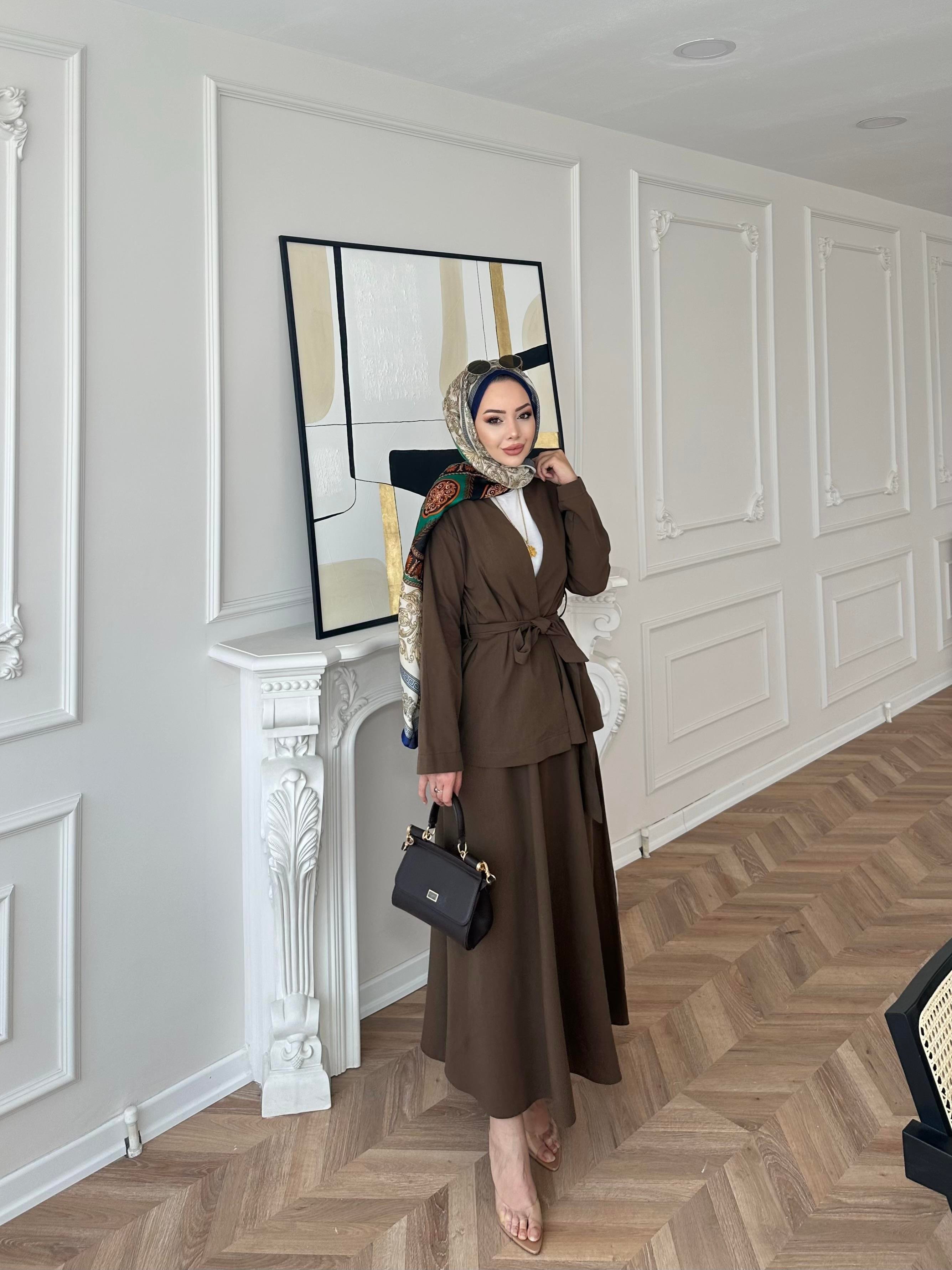 Liyuza Keten Etekli Takım Acı Kahve