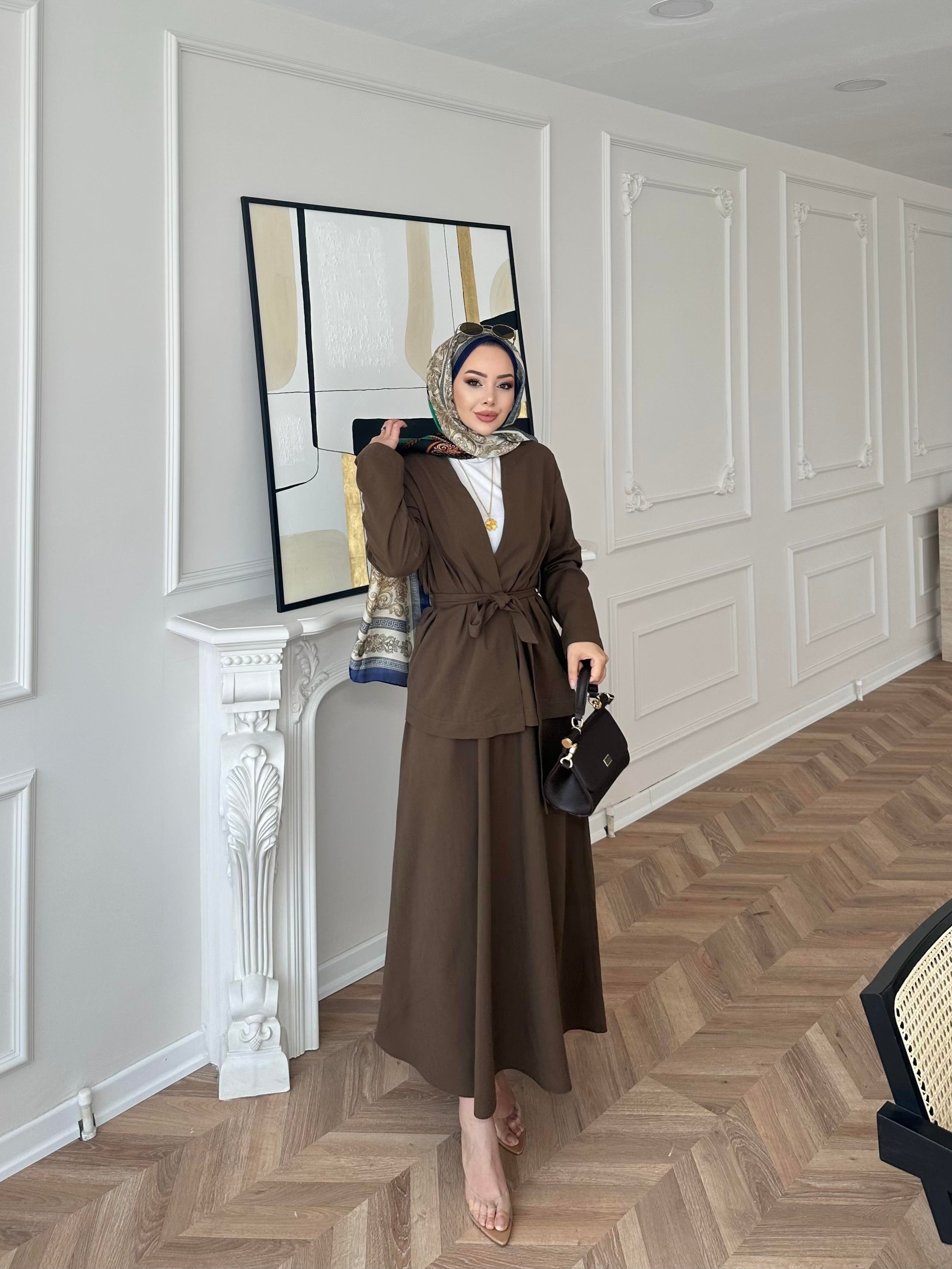 Liyuza Keten Etekli Takım Acı Kahve