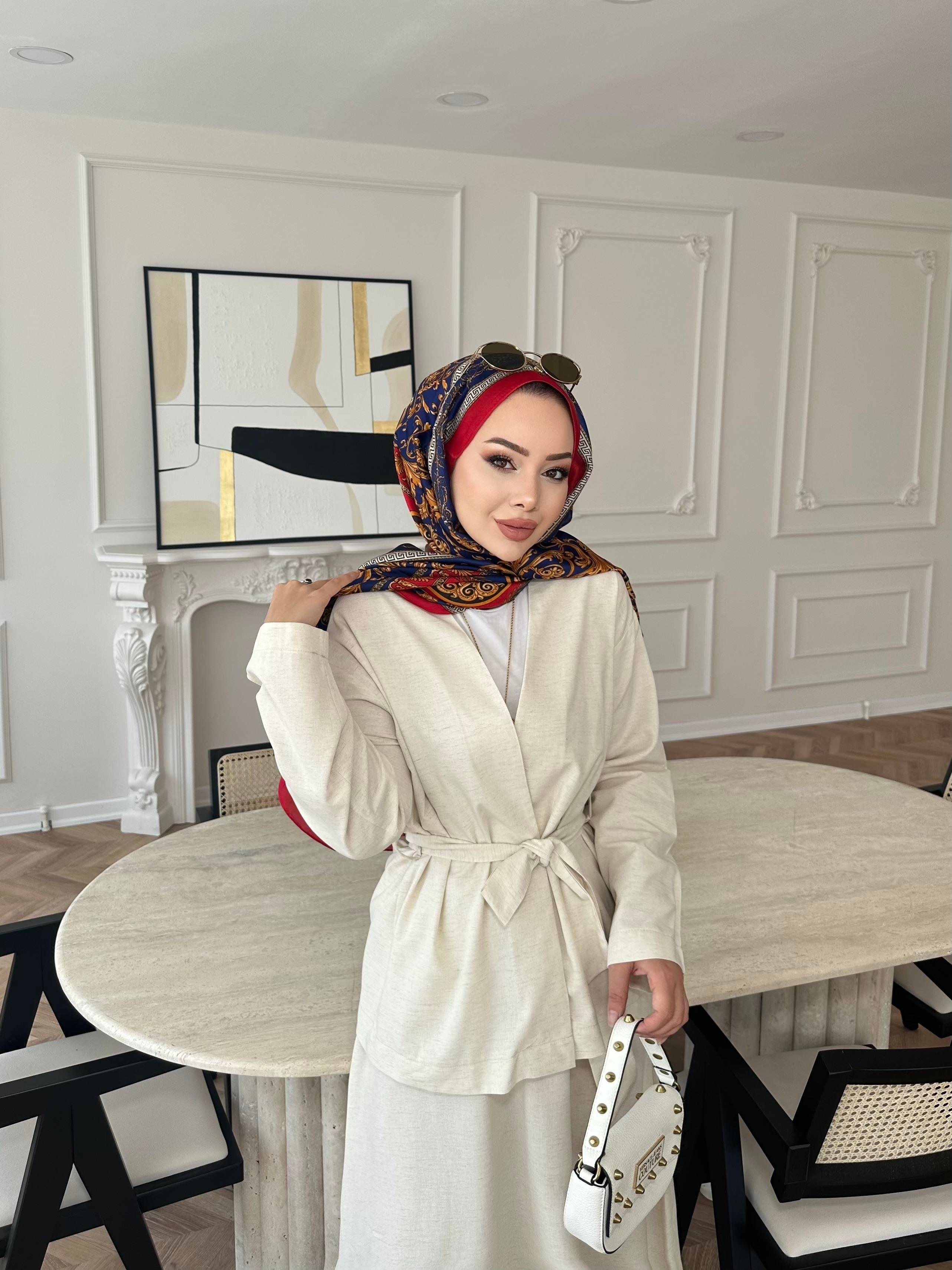 Liyuza Keten Etekli Takım Bej