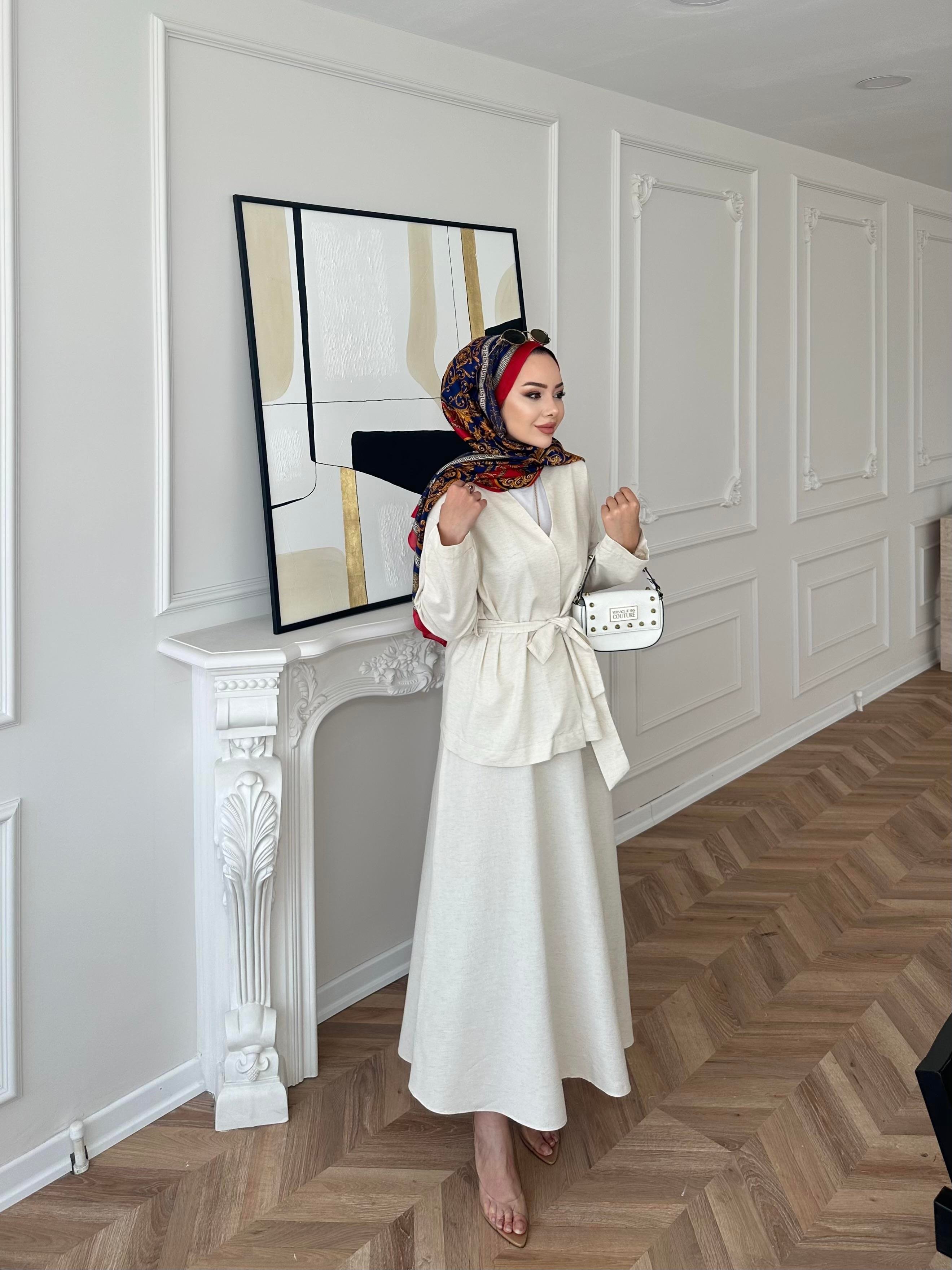 Liyuza Keten Etekli Takım Bej