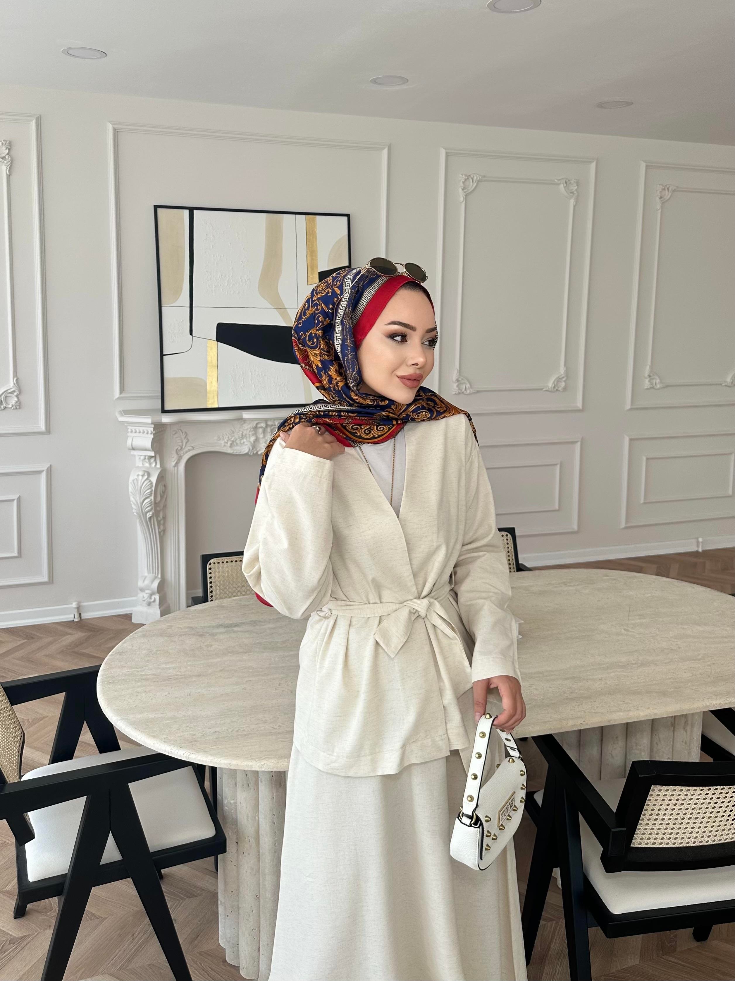 Liyuza Keten Etekli Takım Bej