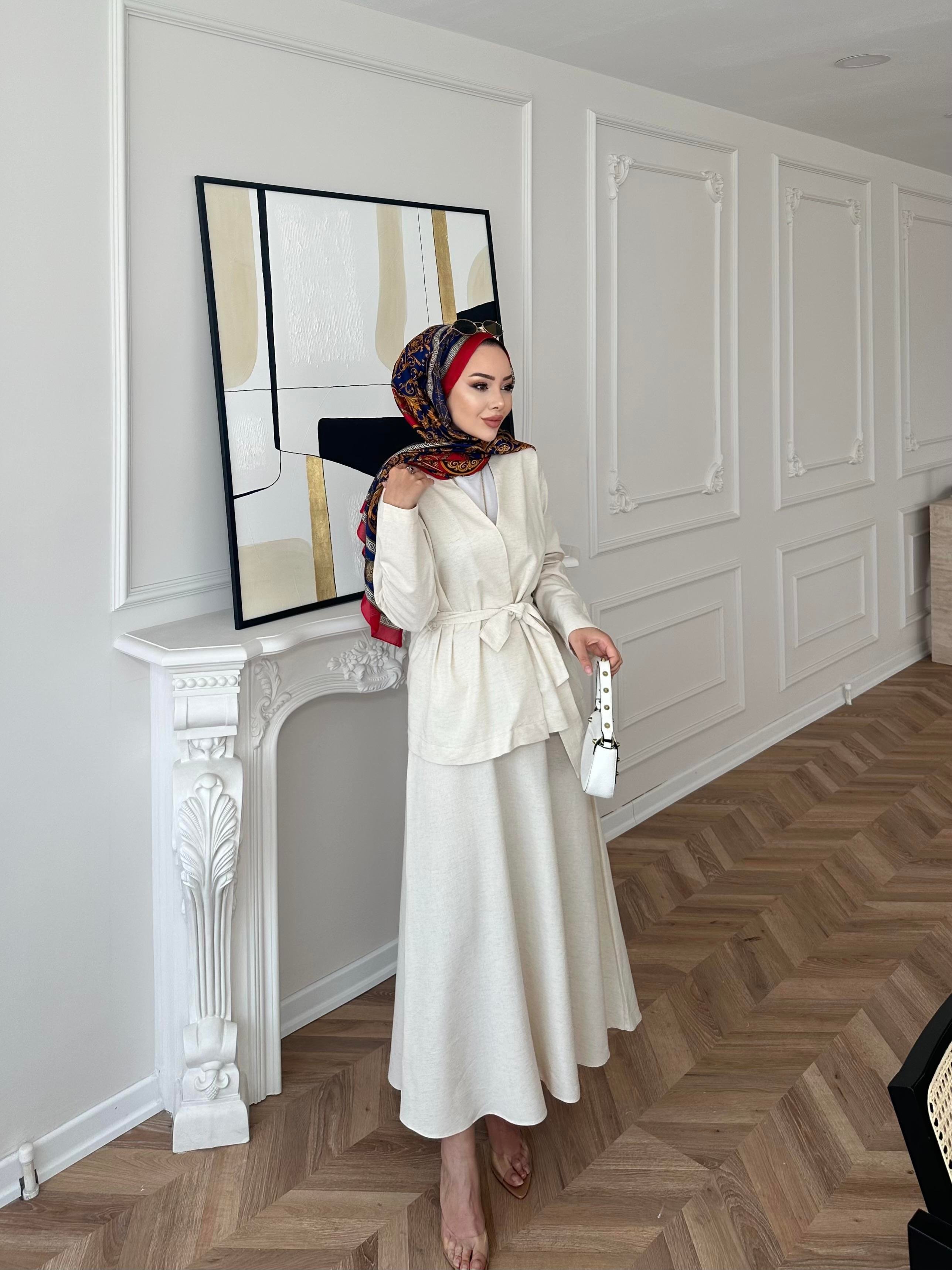 Liyuza Keten Etekli Takım Bej