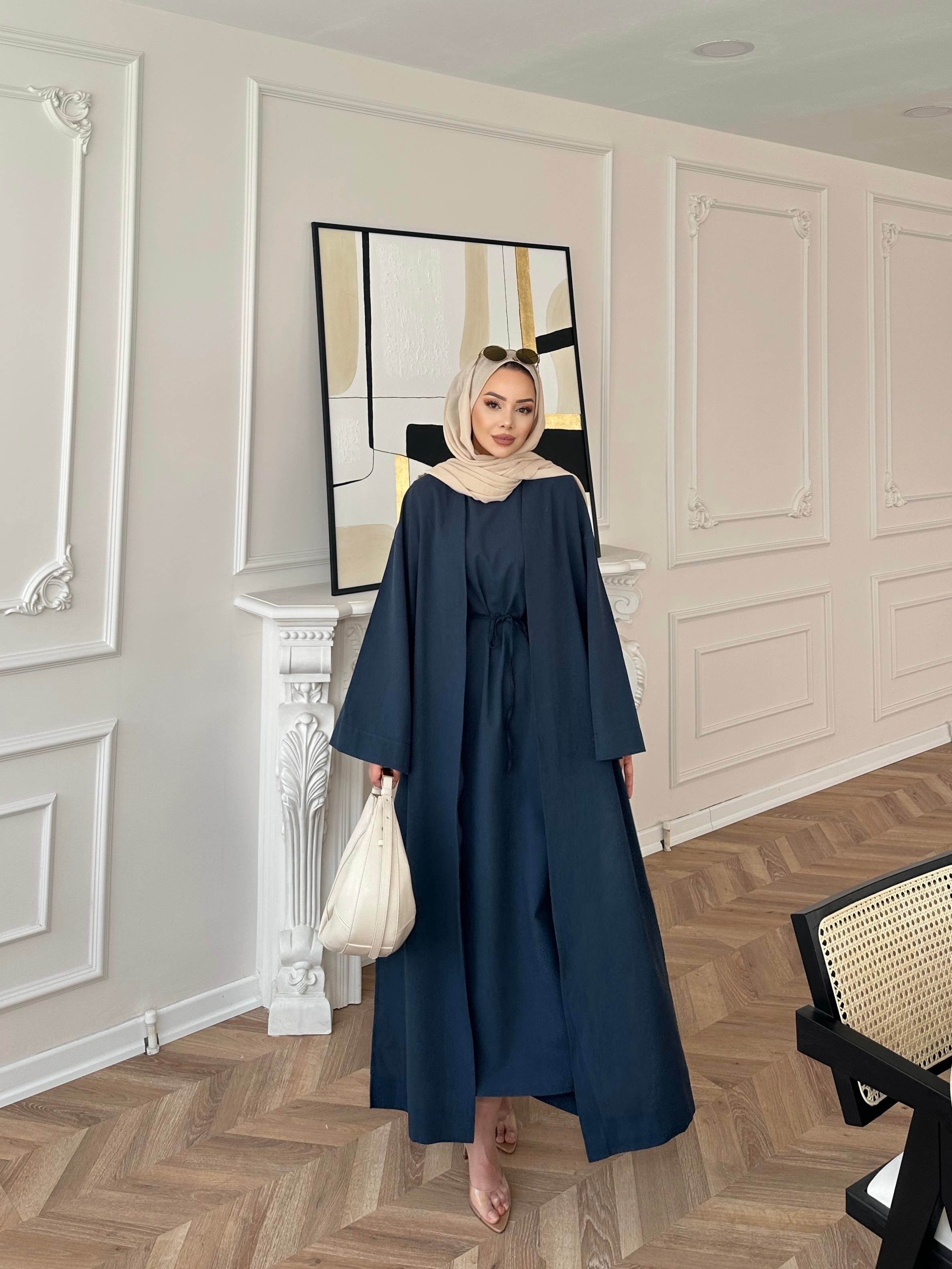 İç Elbiseli Kimono Elbise Lacivert