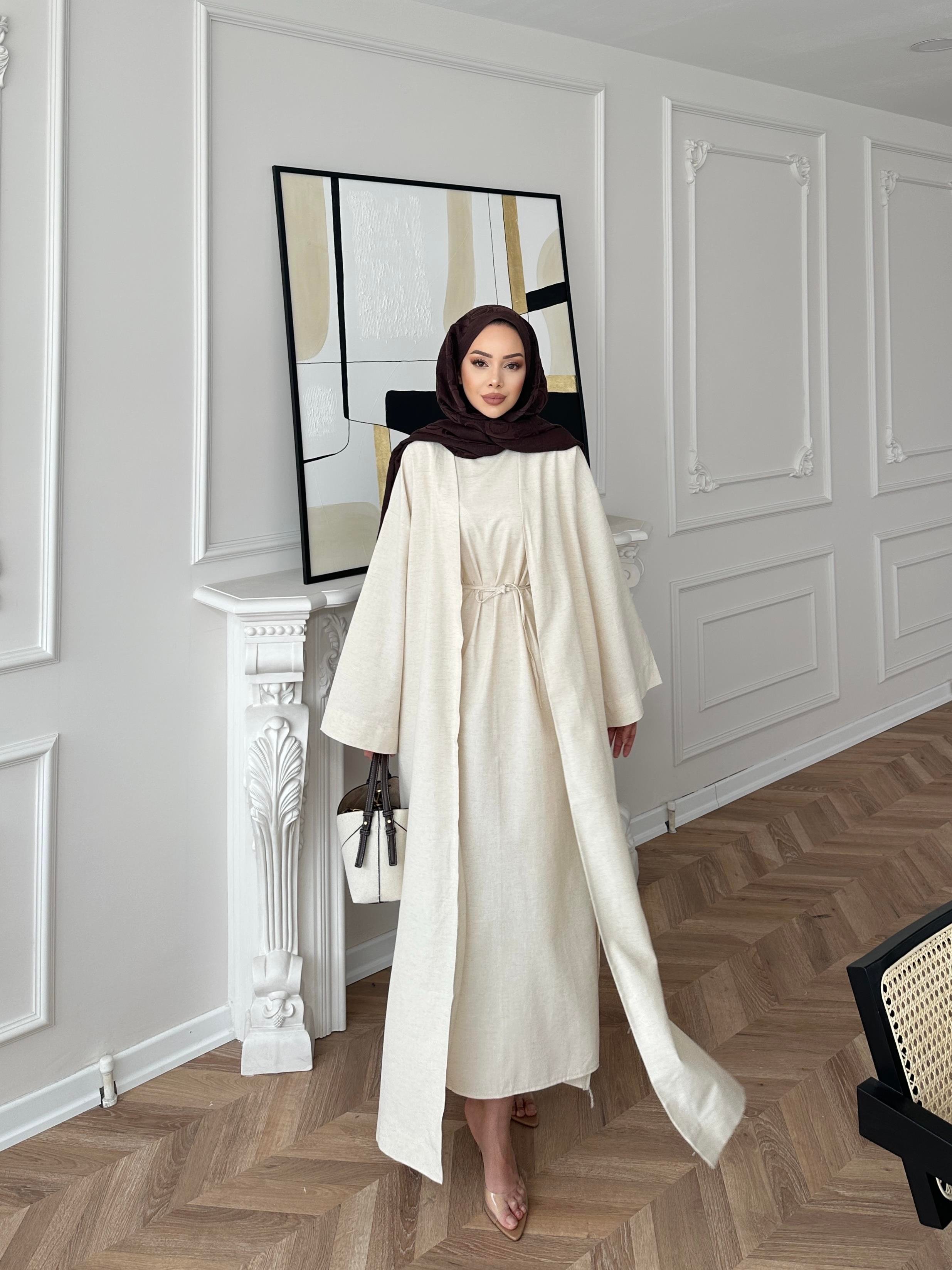 İç Elbiseli Kimono Takım Bej