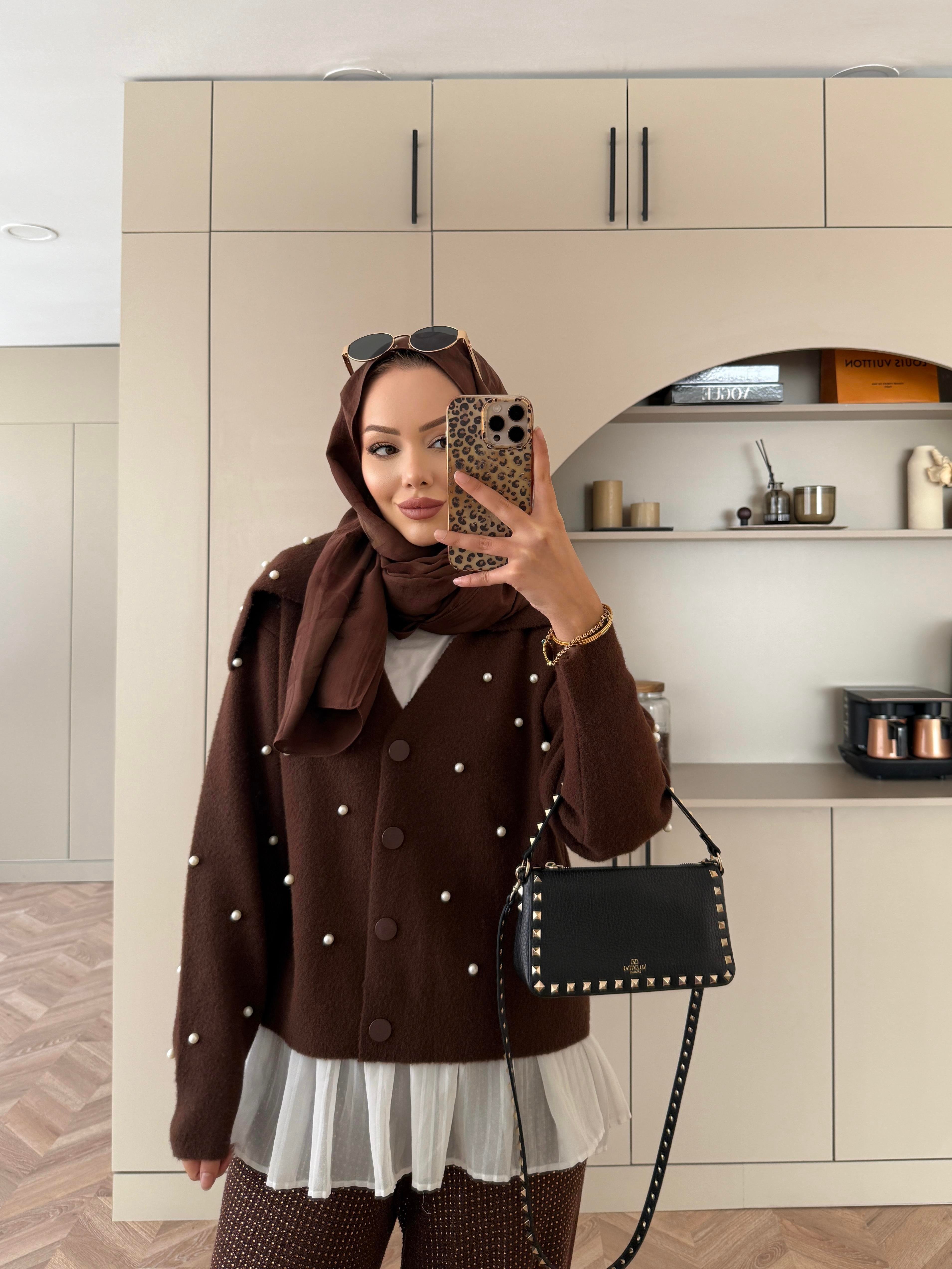 İncili Angora Hırka Acı Kahve