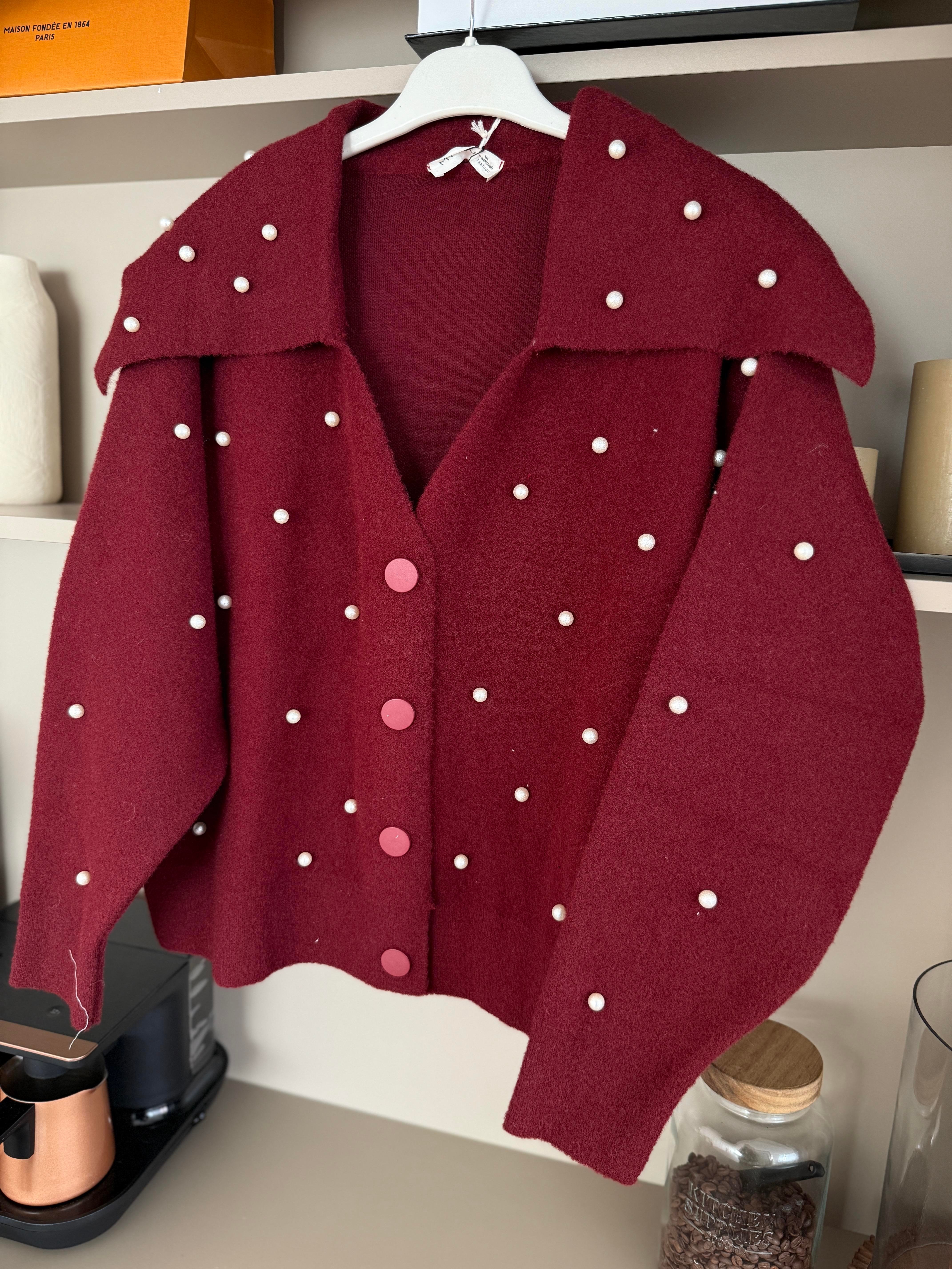 İncili Angora Hırka Bordo