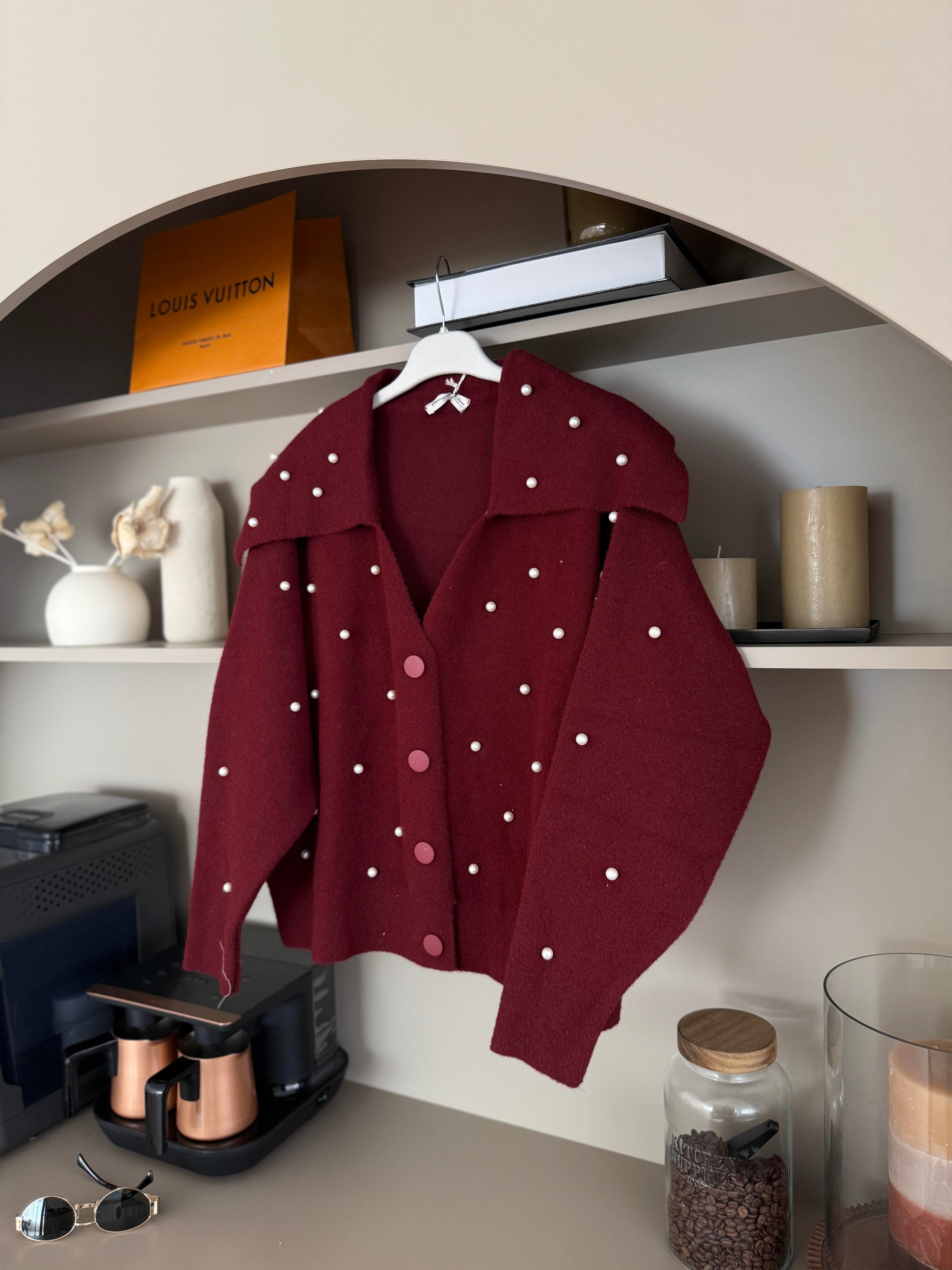 İncili Angora Hırka Bordo