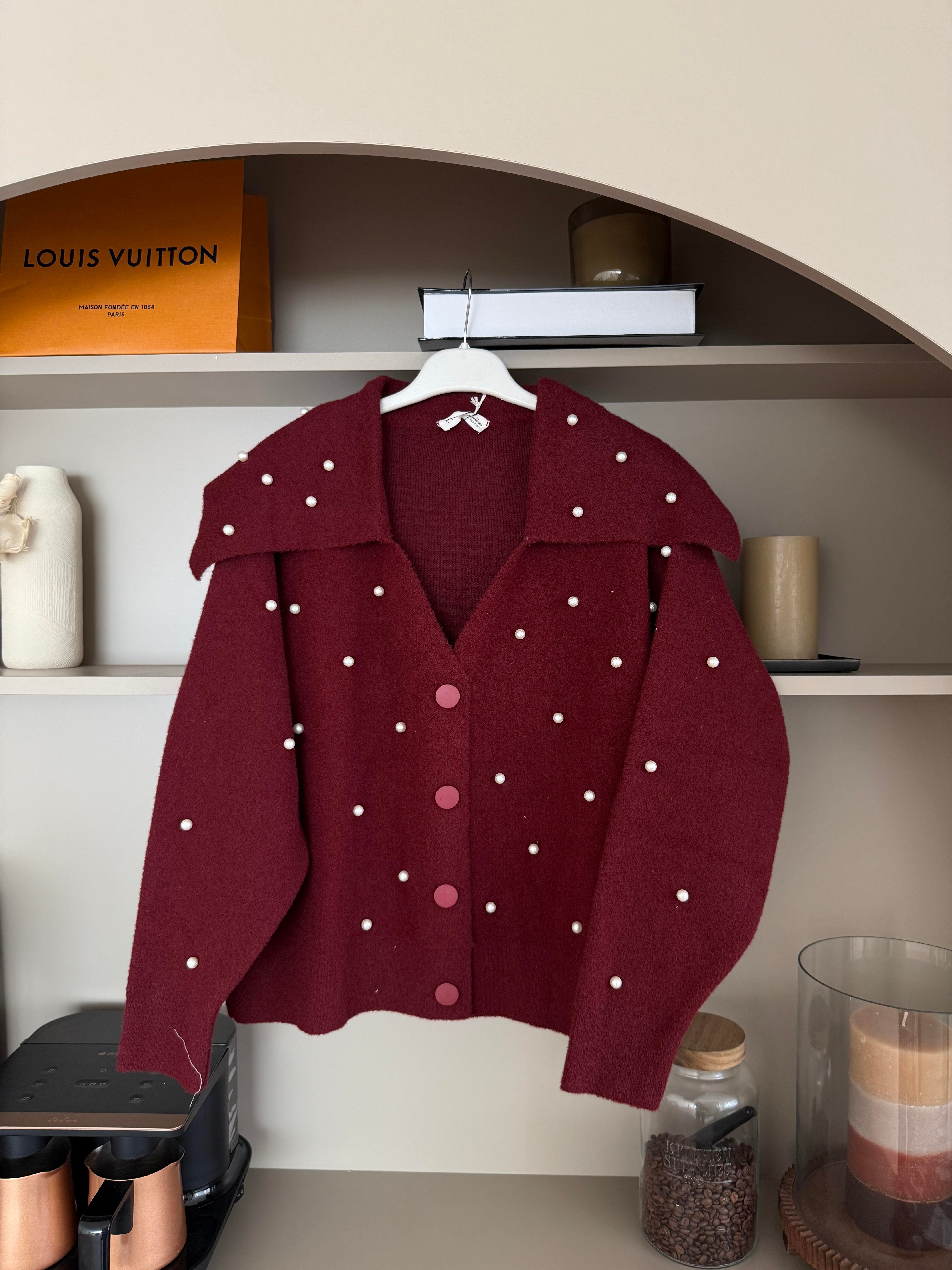 İncili Angora Hırka Bordo