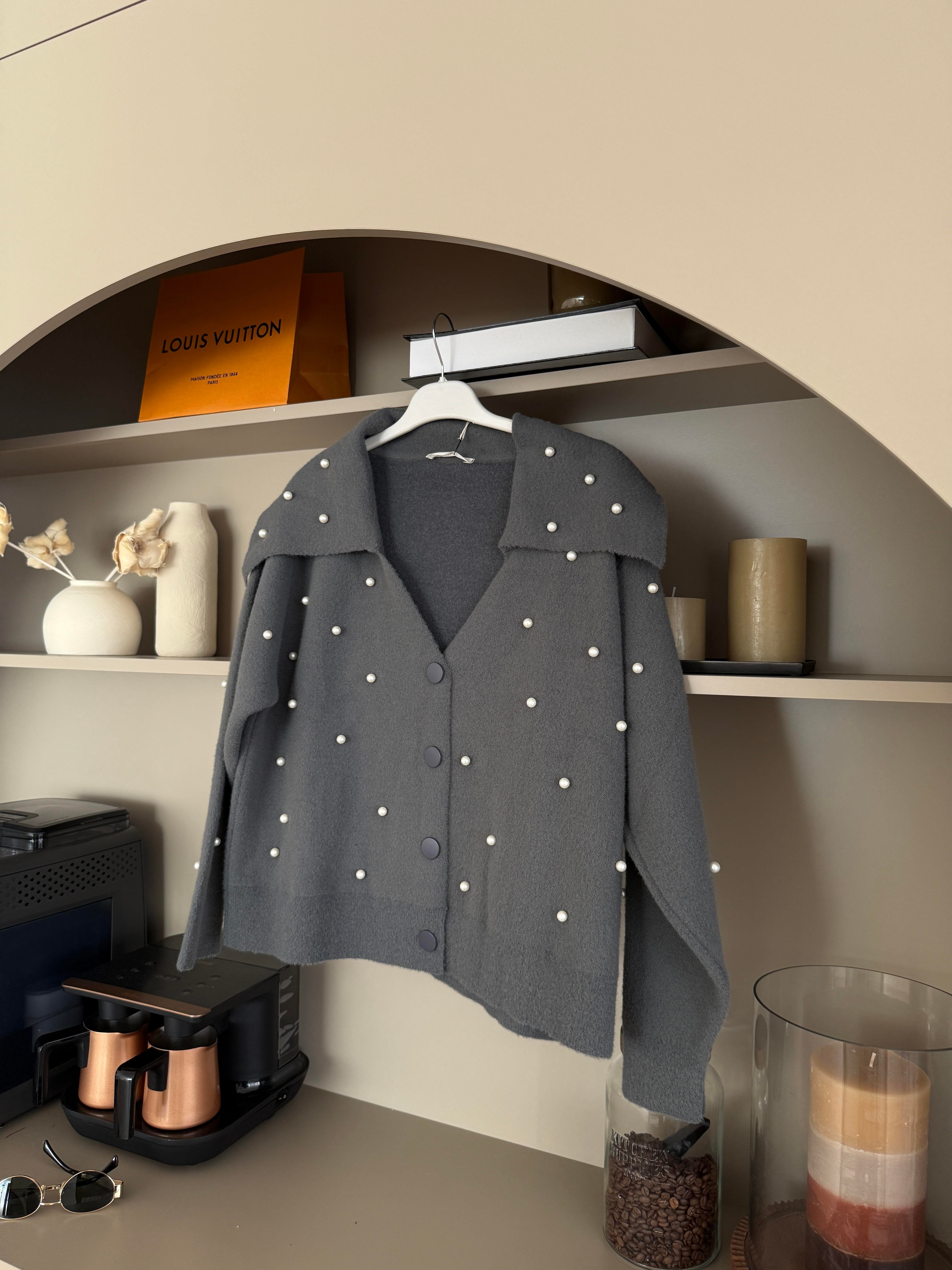 İncili Angora Hırka Gri