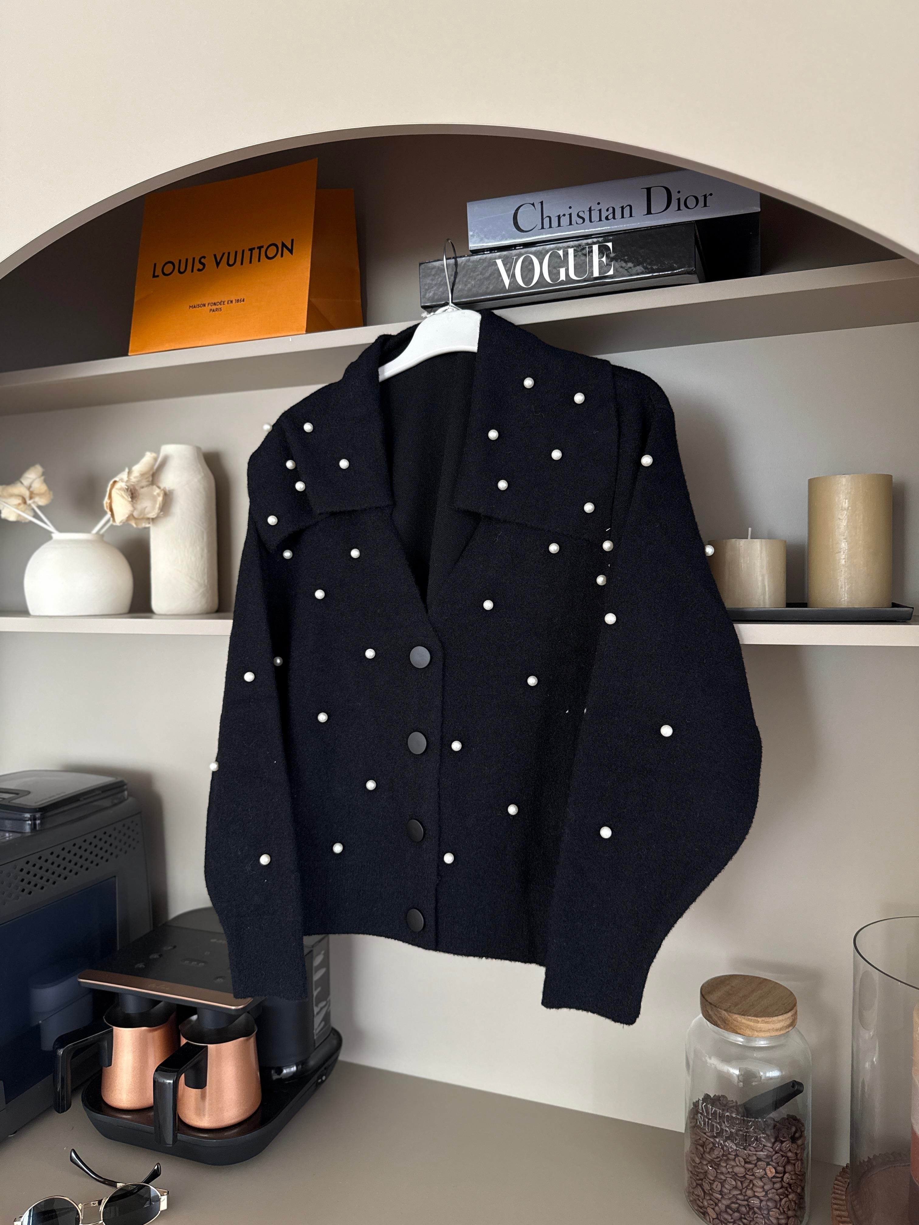 İncili Angora Hırka Siyah