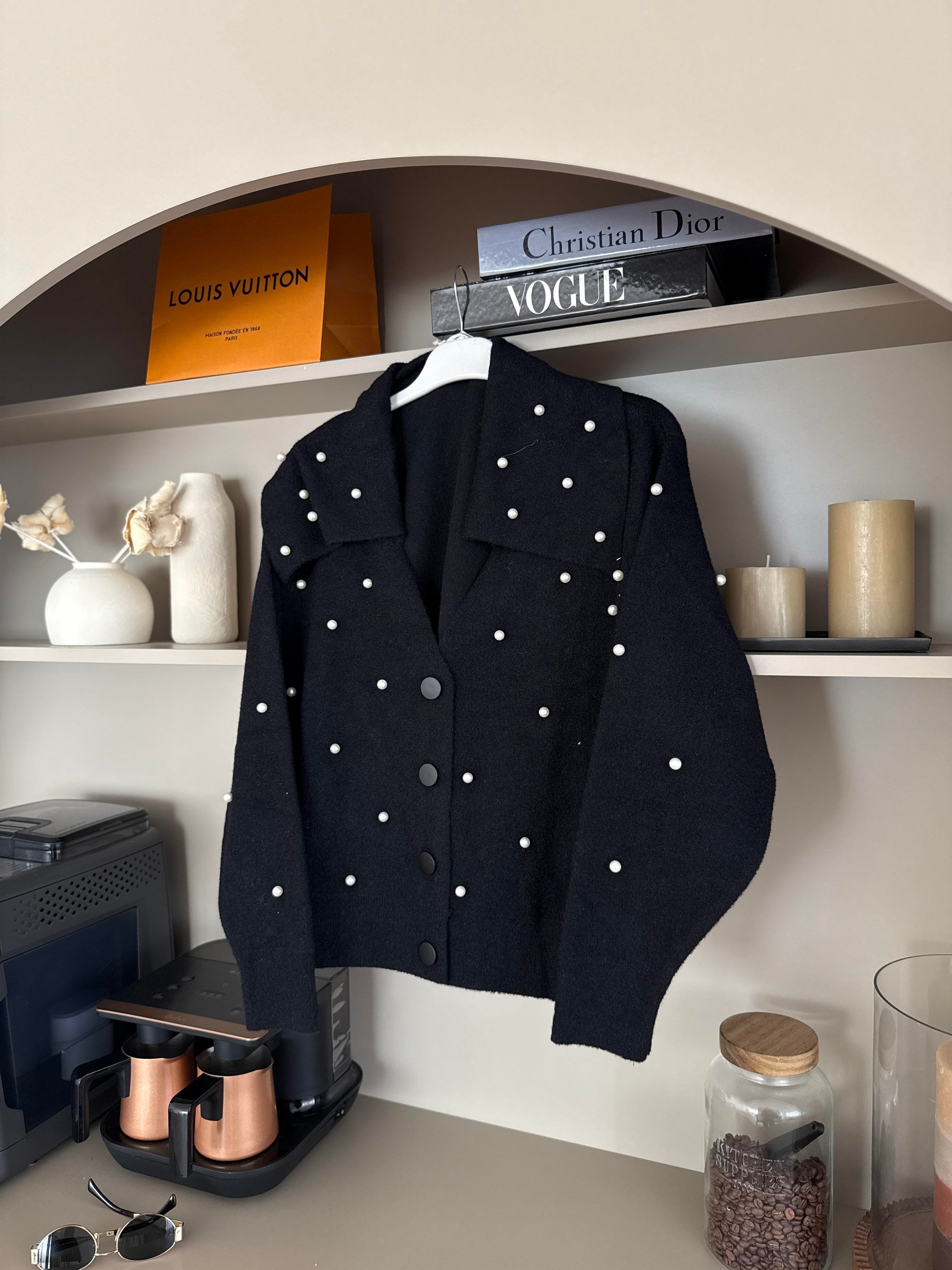 İncili Angora Hırka Siyah