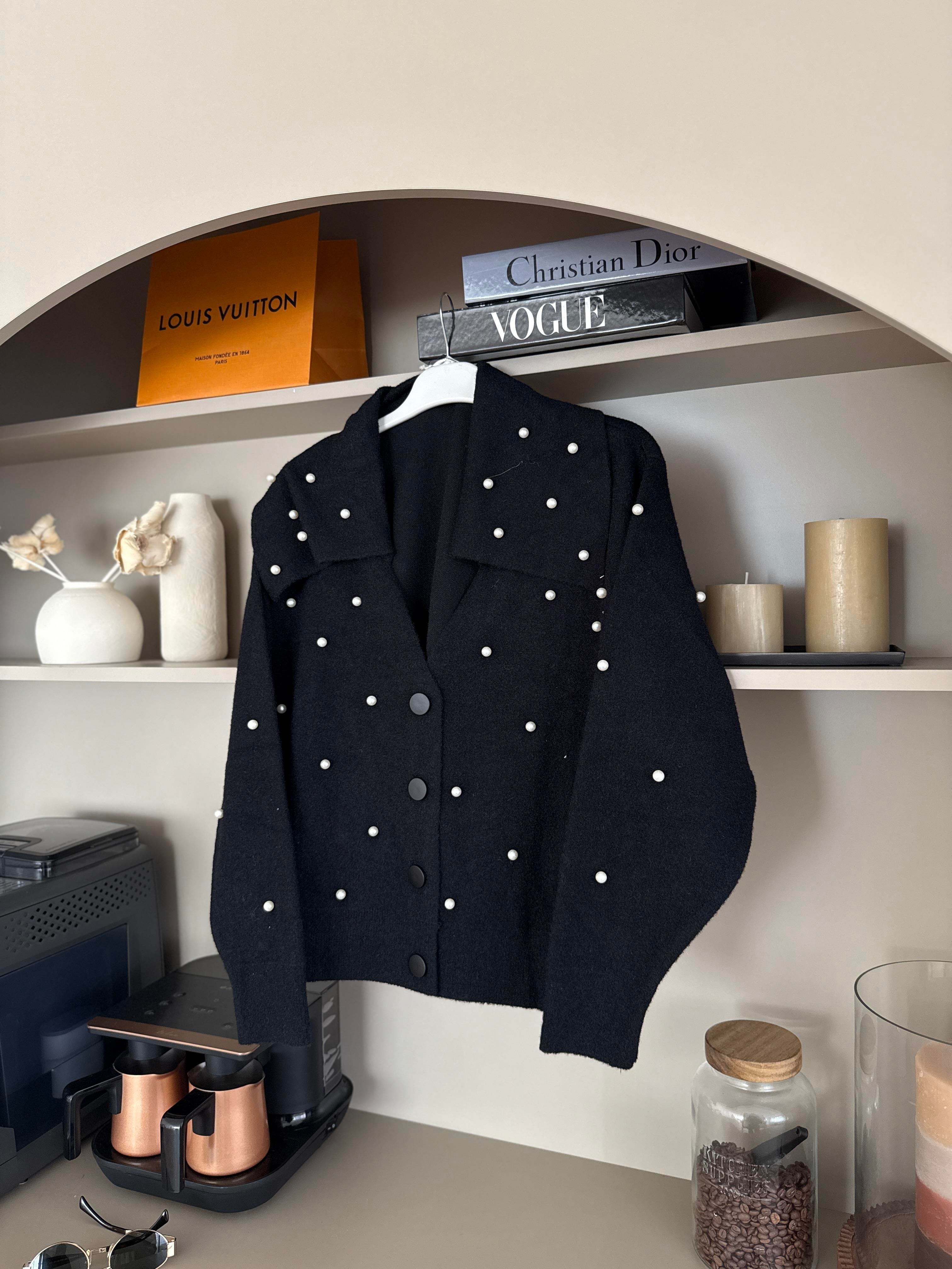 İncili Angora Hırka Siyah