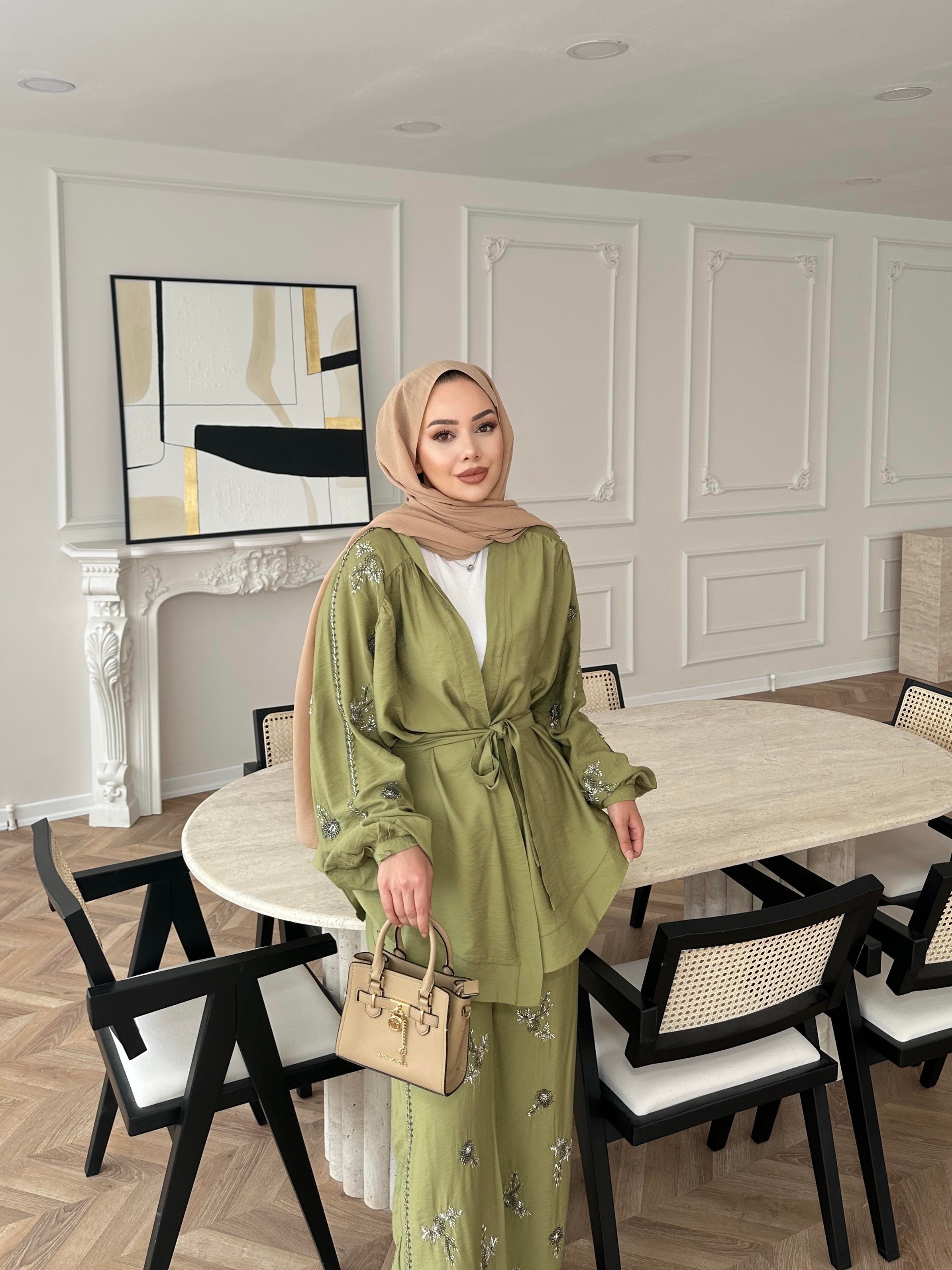 İşlemeli Kimono Takım Haki