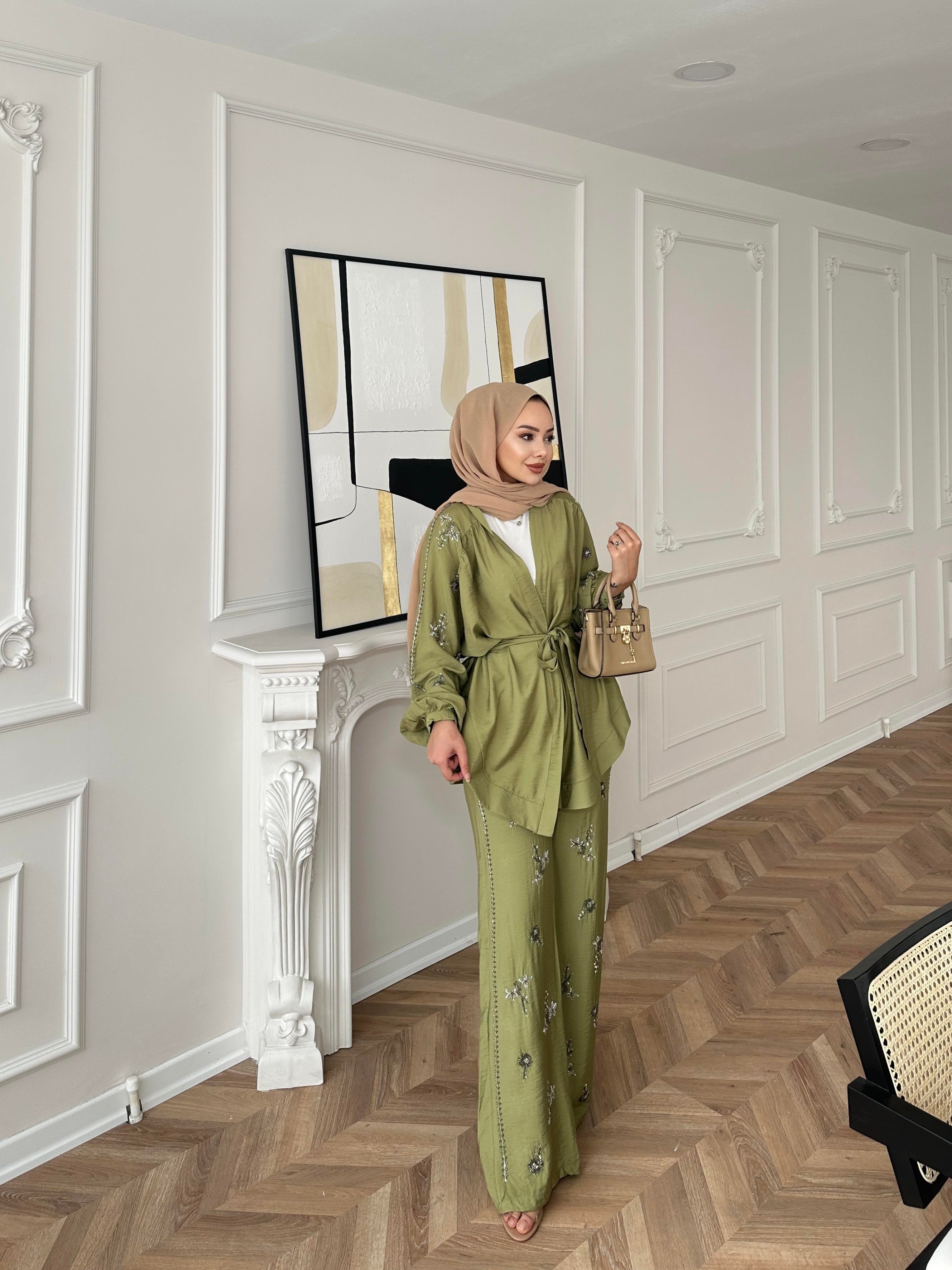 İşlemeli Kimono Takım Haki