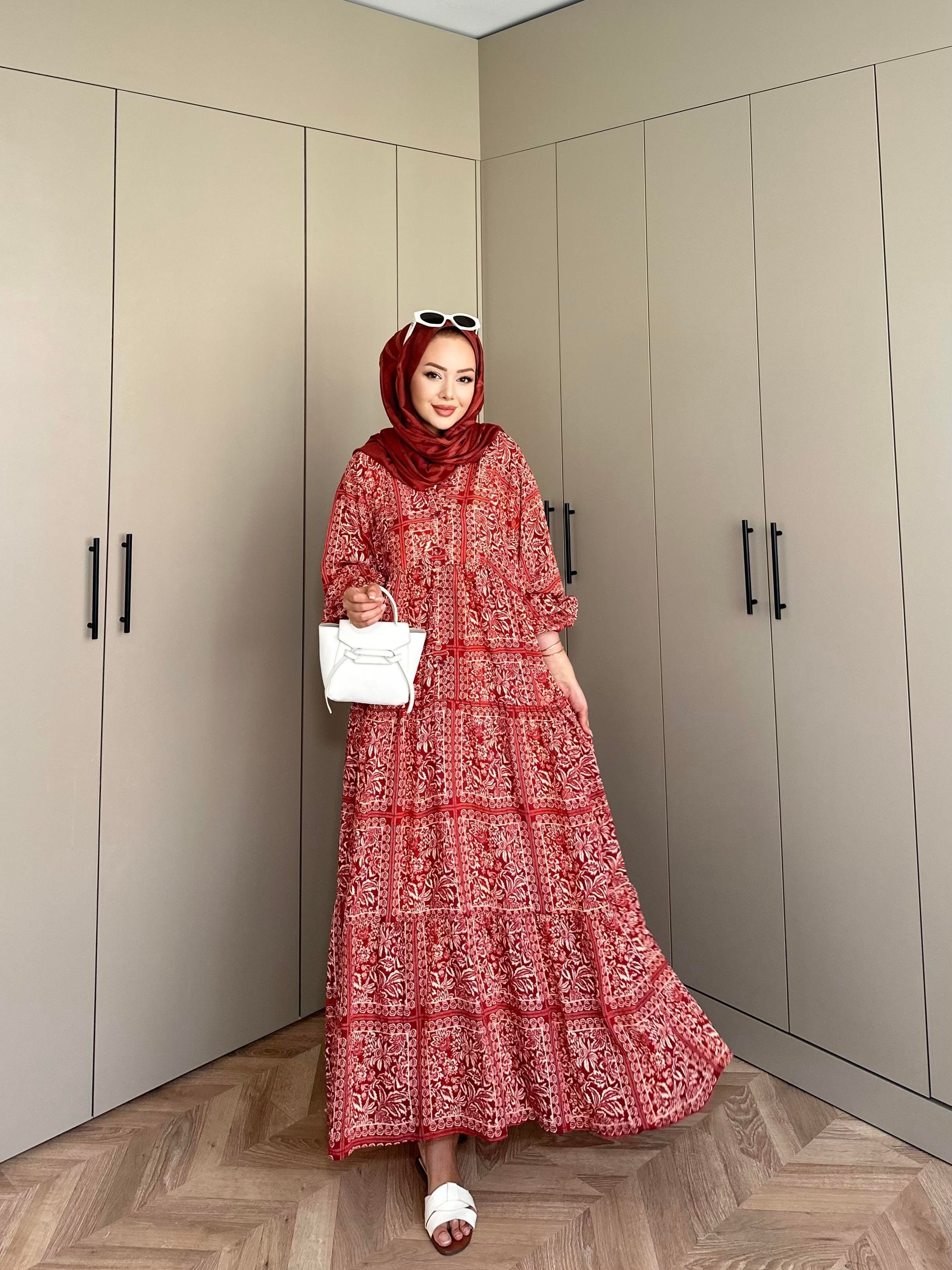 İsra Viskon Elbise Kiremit