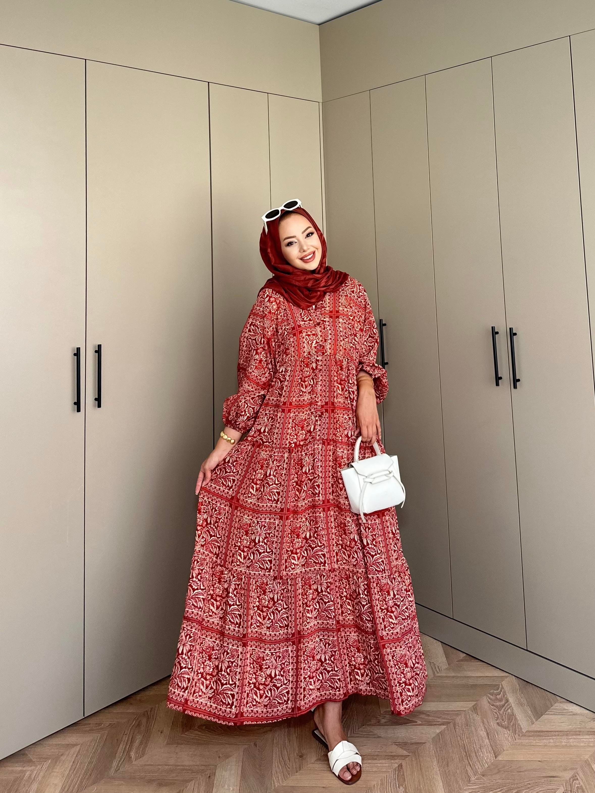 İsra Viskon Elbise Kiremit